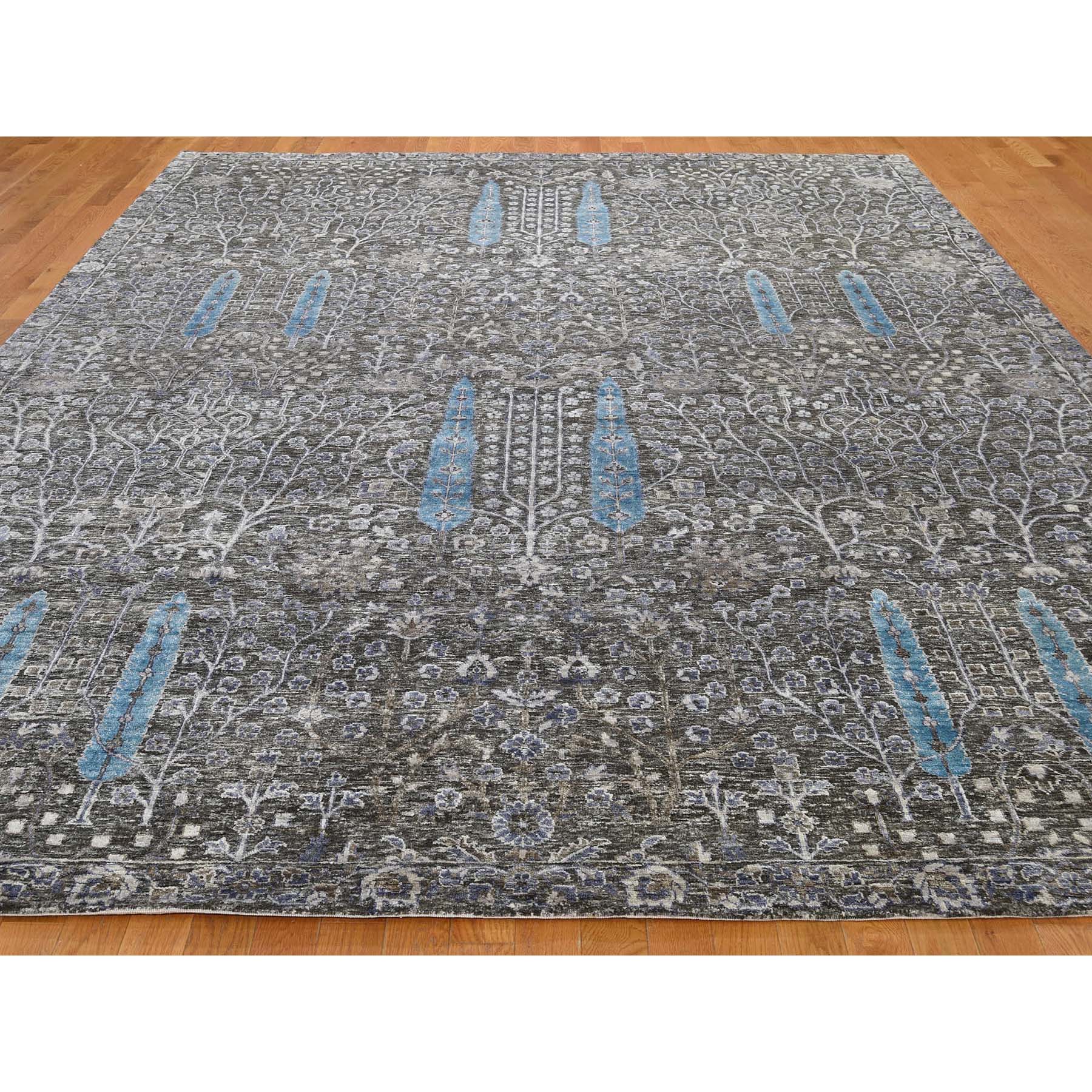 9-x12-1  Hand-Knotted Cypress Tree Design Silk with Textured Wool Oriental Rug 