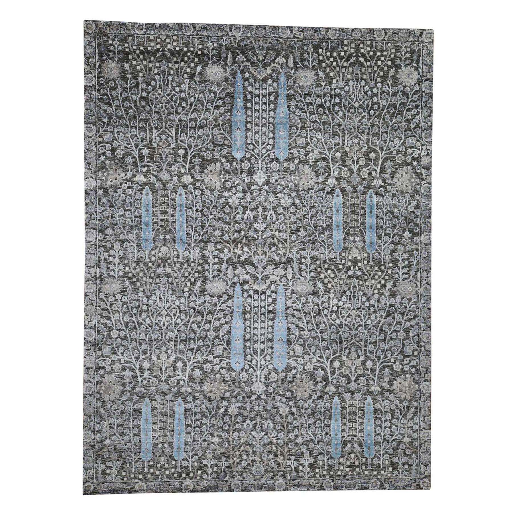 9-x12-5  Hand-Knotted Cypress Tree Design Silk with Textured Wool Oriental Rug 