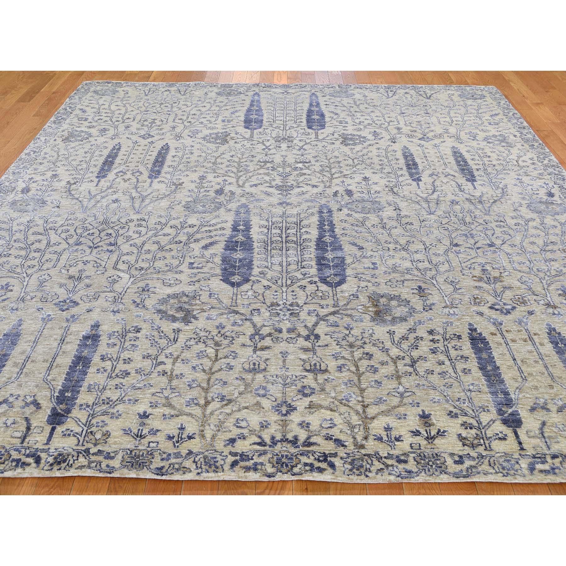 8-x10- Willow And Cypress Tree Design Silk With Textured Wool Hand-Knotted Oriental Rug 