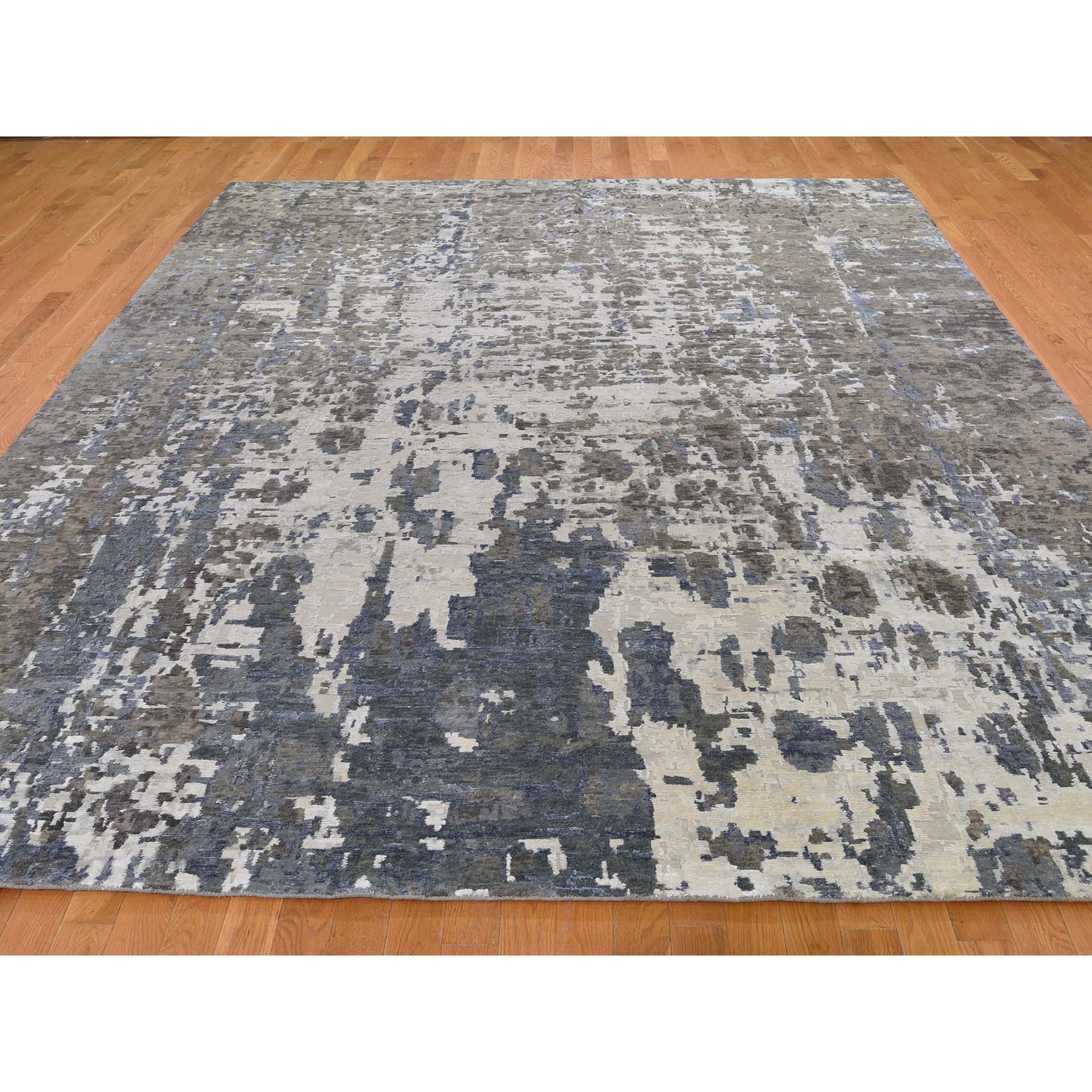 9-x11-10  Hi-Low Pile Abstract Design Wool And Silk Hand-Knotted Oriental Rug 