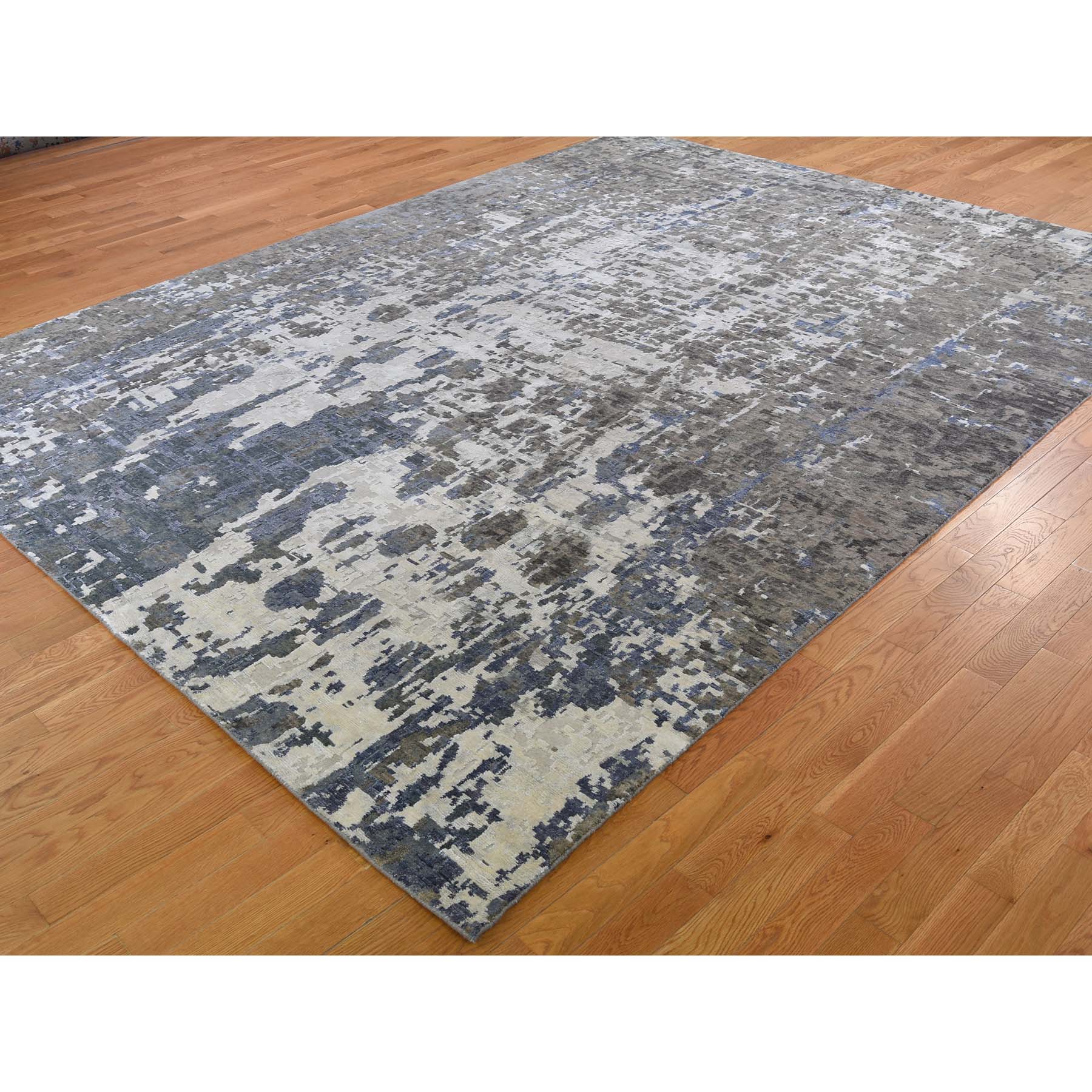 9-x11-10  Hi-Low Pile Abstract Design Wool And Silk Hand-Knotted Oriental Rug 