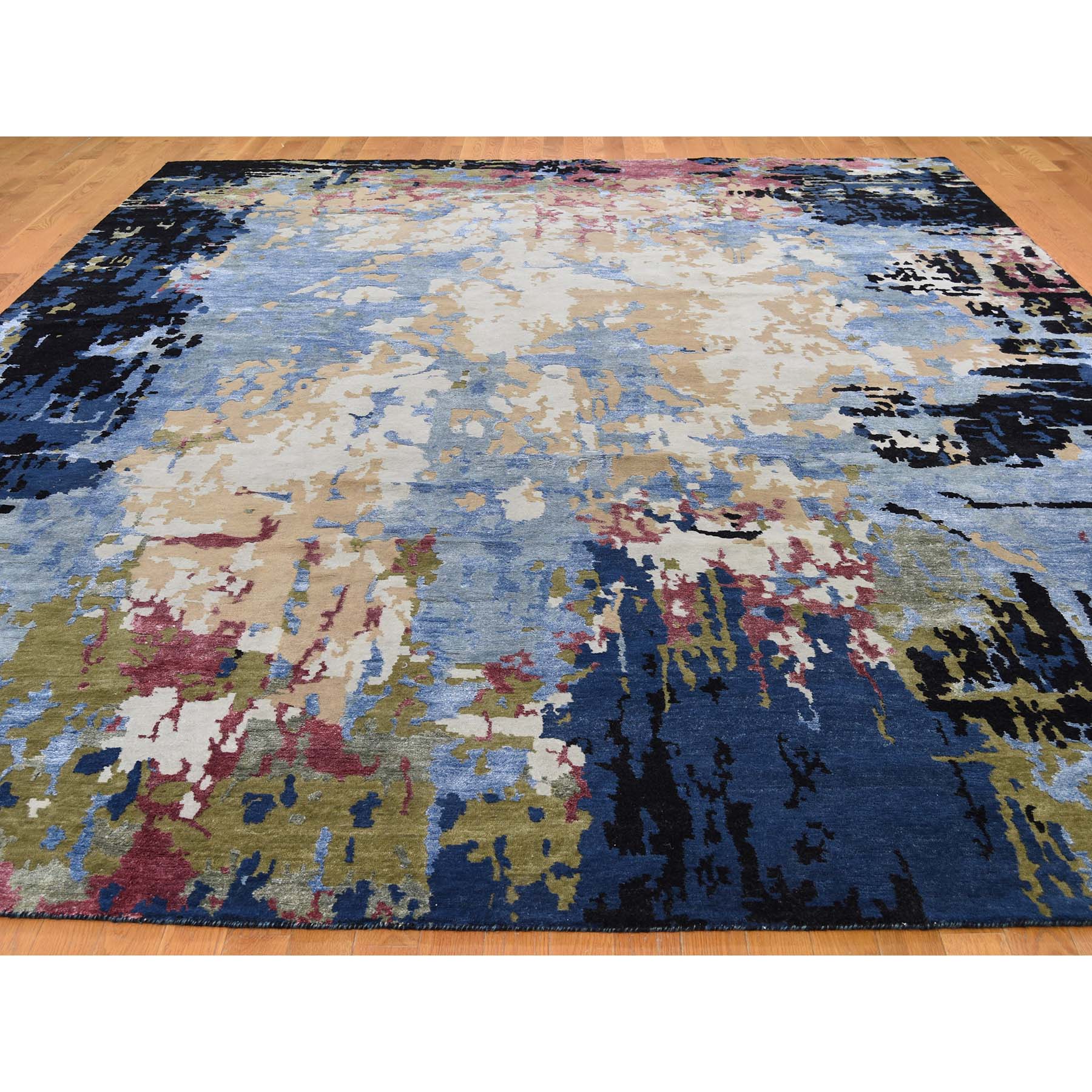 10-1 x13- Hi-Low Pile Abstract Design Wool And Silk Hand-Knotted Oriental Rug 