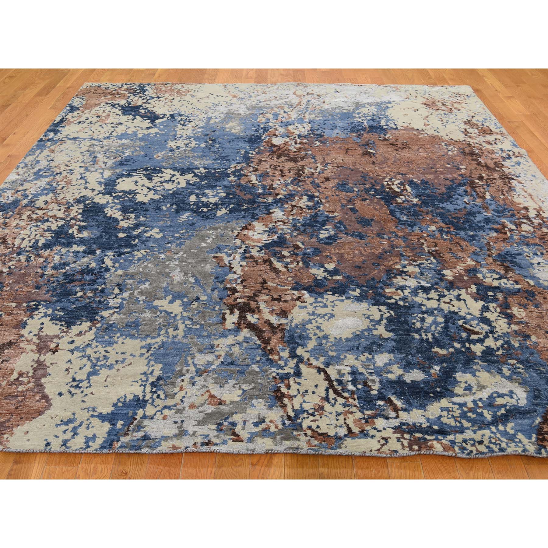 8-x9-10  Hand-Knotted Abstract Design Wool And Silk Hi And Low Pile Oriental Rug 