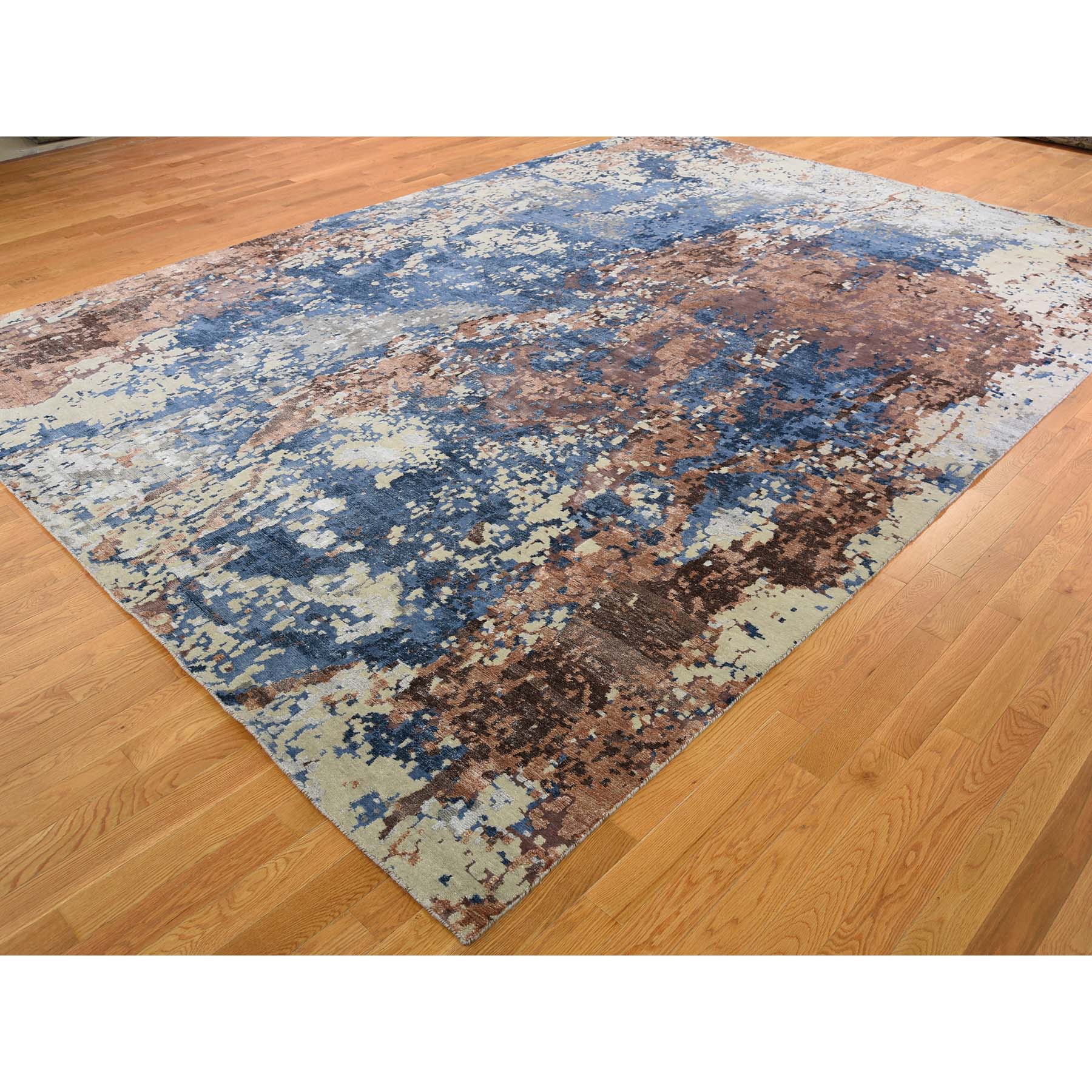 9-10 x13-10  Hand-Knotted Abstract Design Wool And Silk Hi And Low Pile Oriental Rug 