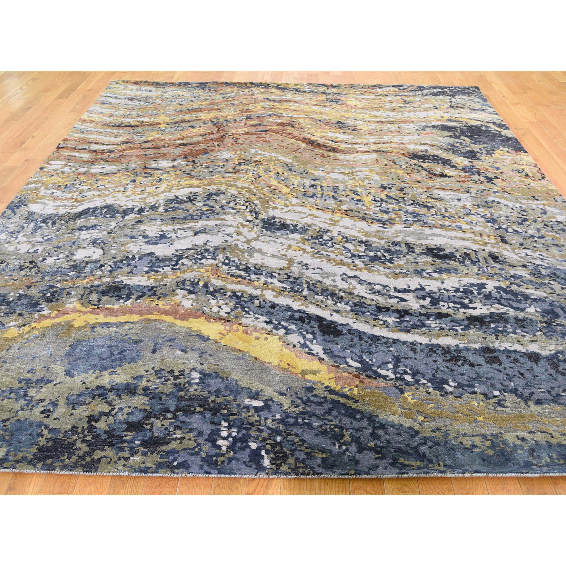8-x10-1  Abstract With Wave Design Wool And Pure Silk Hand-Knotted Oriental Rug 