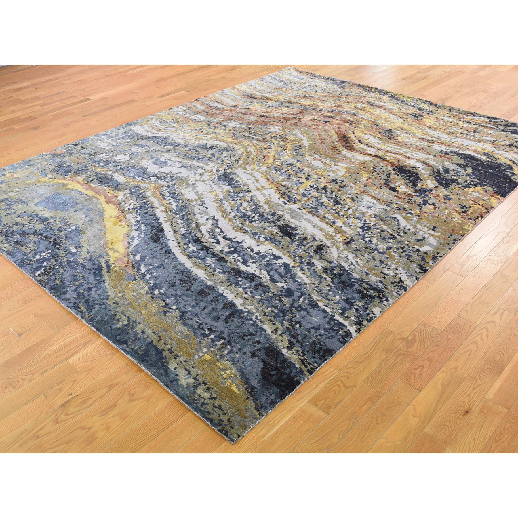 8-x10-1  Abstract With Wave Design Wool And Pure Silk Hand-Knotted Oriental Rug 