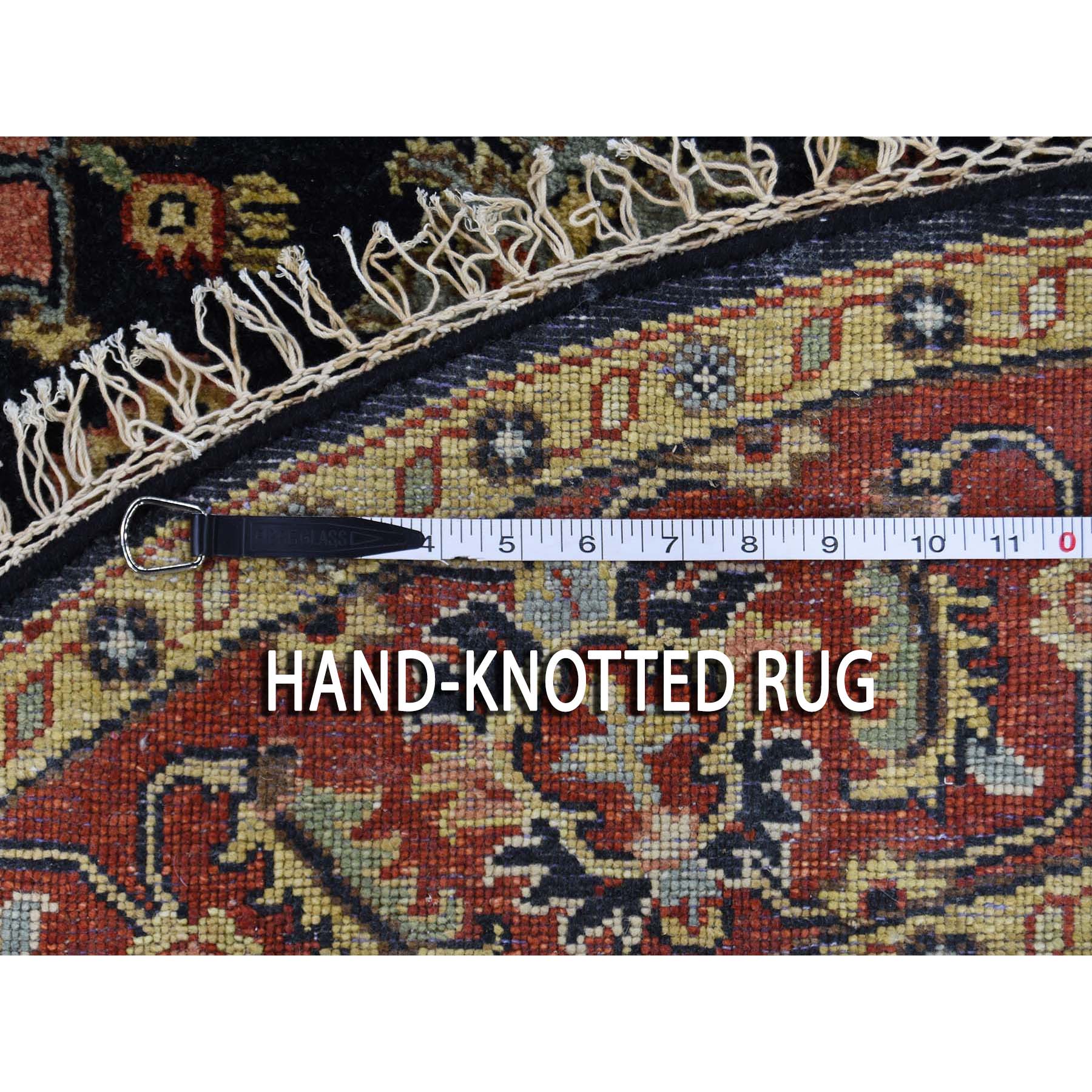 6-x6- Black Round Karajeh Design Pure Wool Hand-Knotted Oriental Rug 
