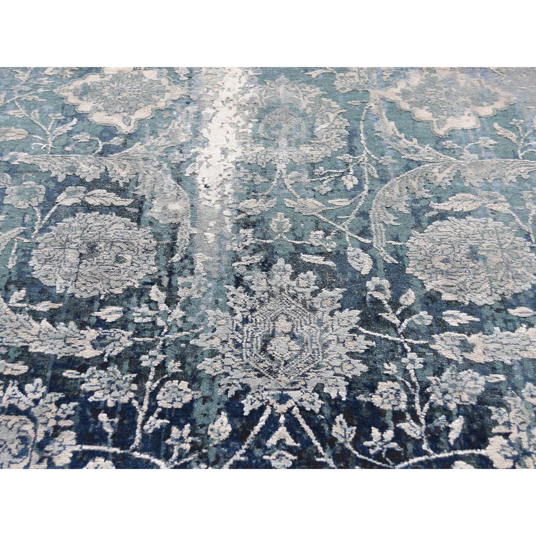 6-x9-2  Blue Persian Tabriz Erased Design Wool And Silk Hand-Knotted Oriental Rug 