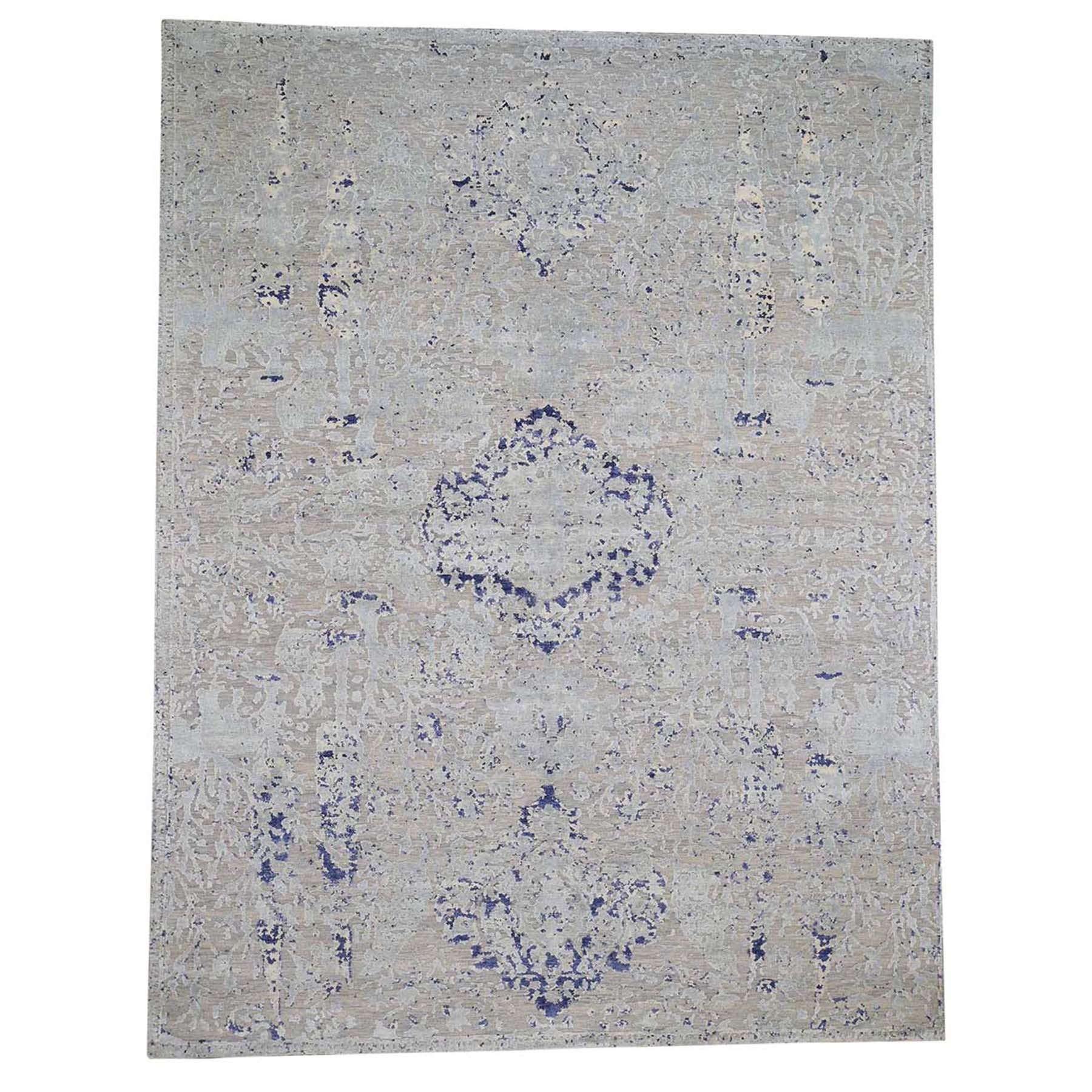 7-10 x10-5  Diminishing Cypress Tree With Medallion Design Silk With Oxidized Wool Textured Hand-Knotted Oriental Rug 