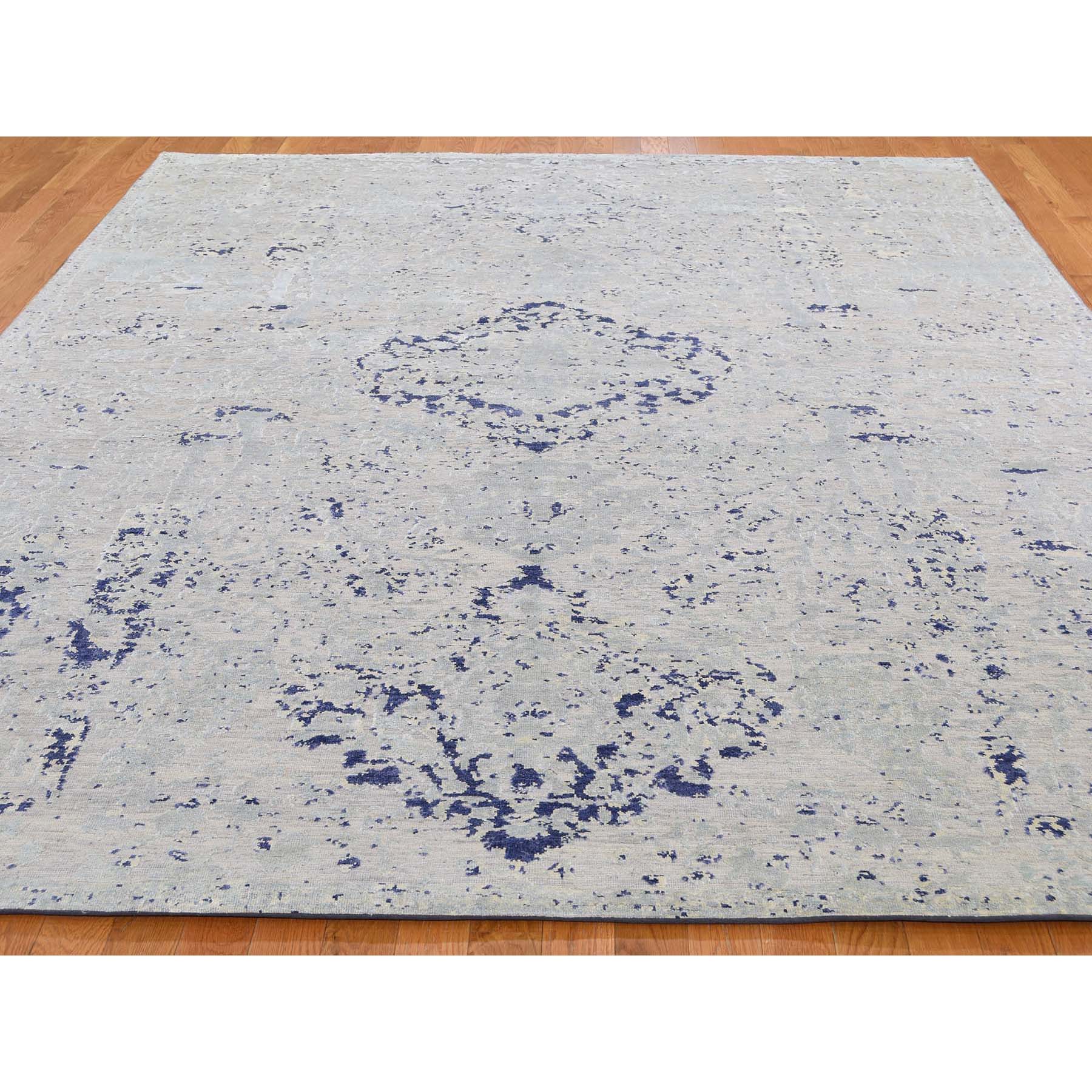 7-10 x10-5  Diminishing Cypress Tree With Medallion Design Silk With Oxidized Wool Textured Hand-Knotted Oriental Rug 
