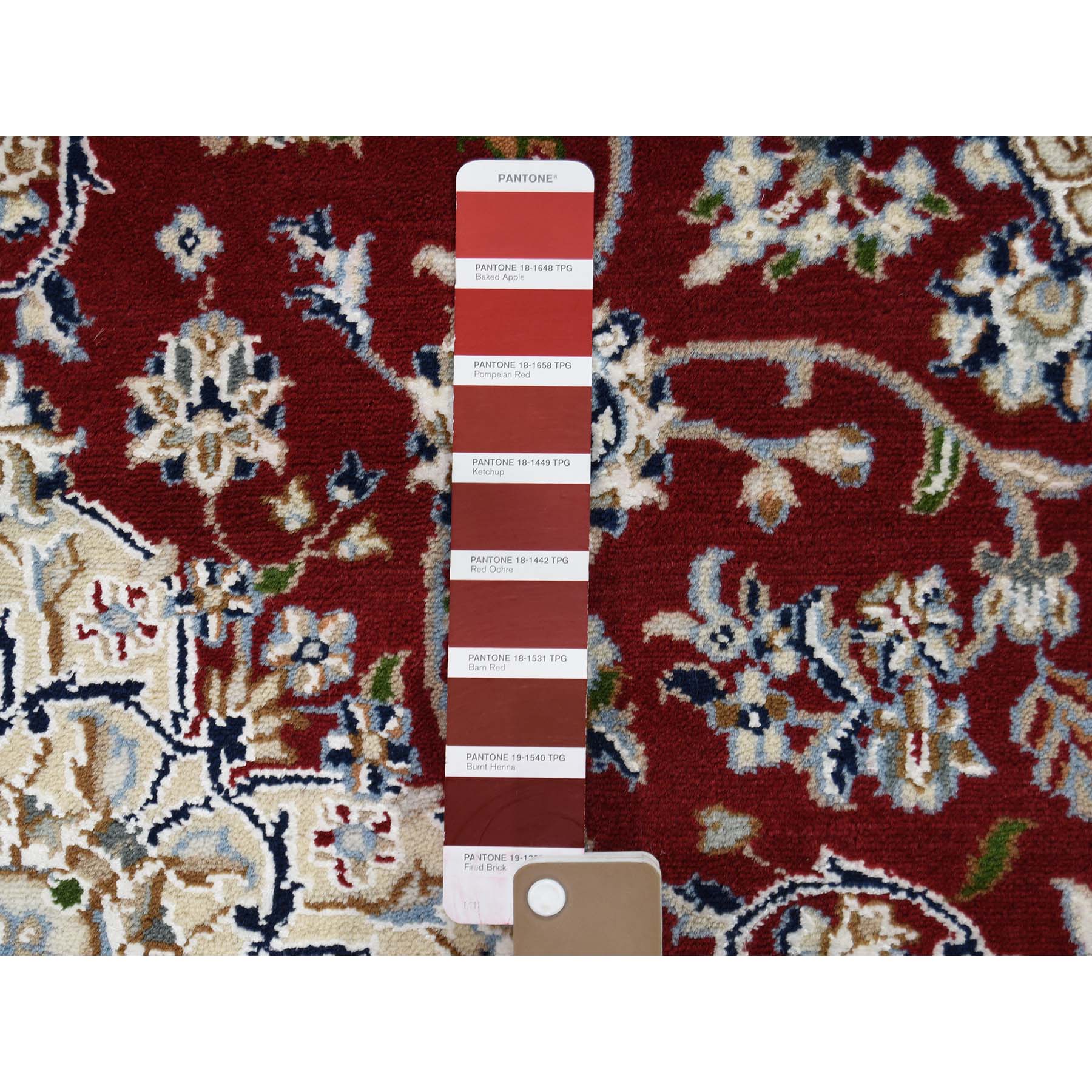 5-x5- Square Wool and Silk 250 KPSI Red Nain Hand-Knotted Oriental Rug 