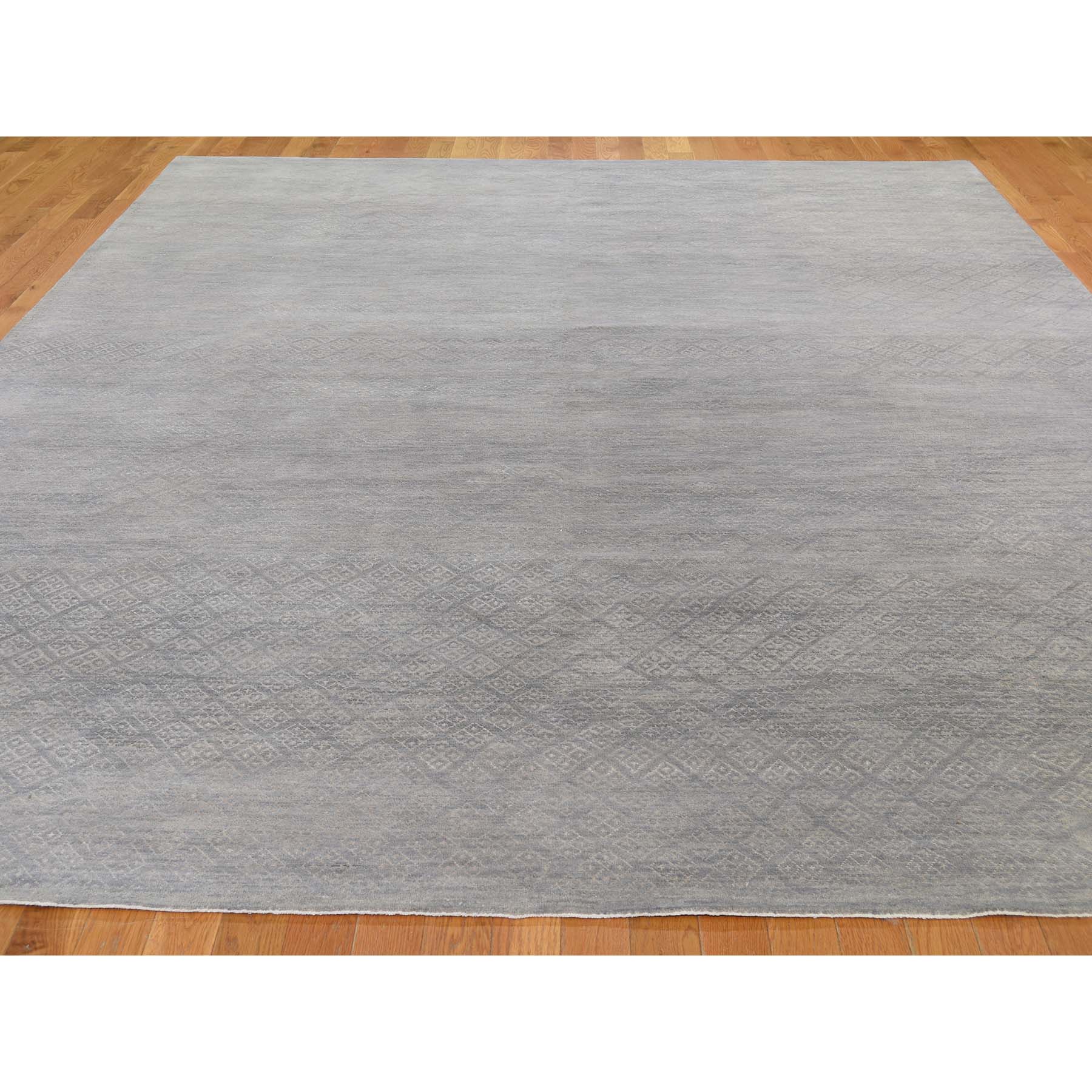 8-10 x11-10  Gray Modern Tone on Tone Wool and Silk Hand Knotted Oriental Rug 