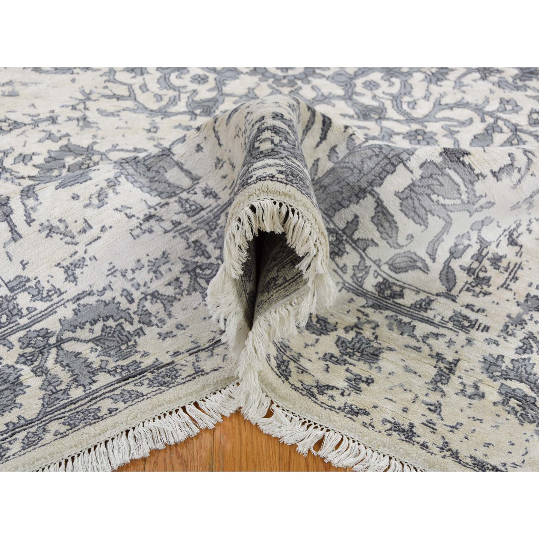 5-2 x7-  Ivory Modern Broken Design Art Silk Hand-Knotted Oriental Rug 