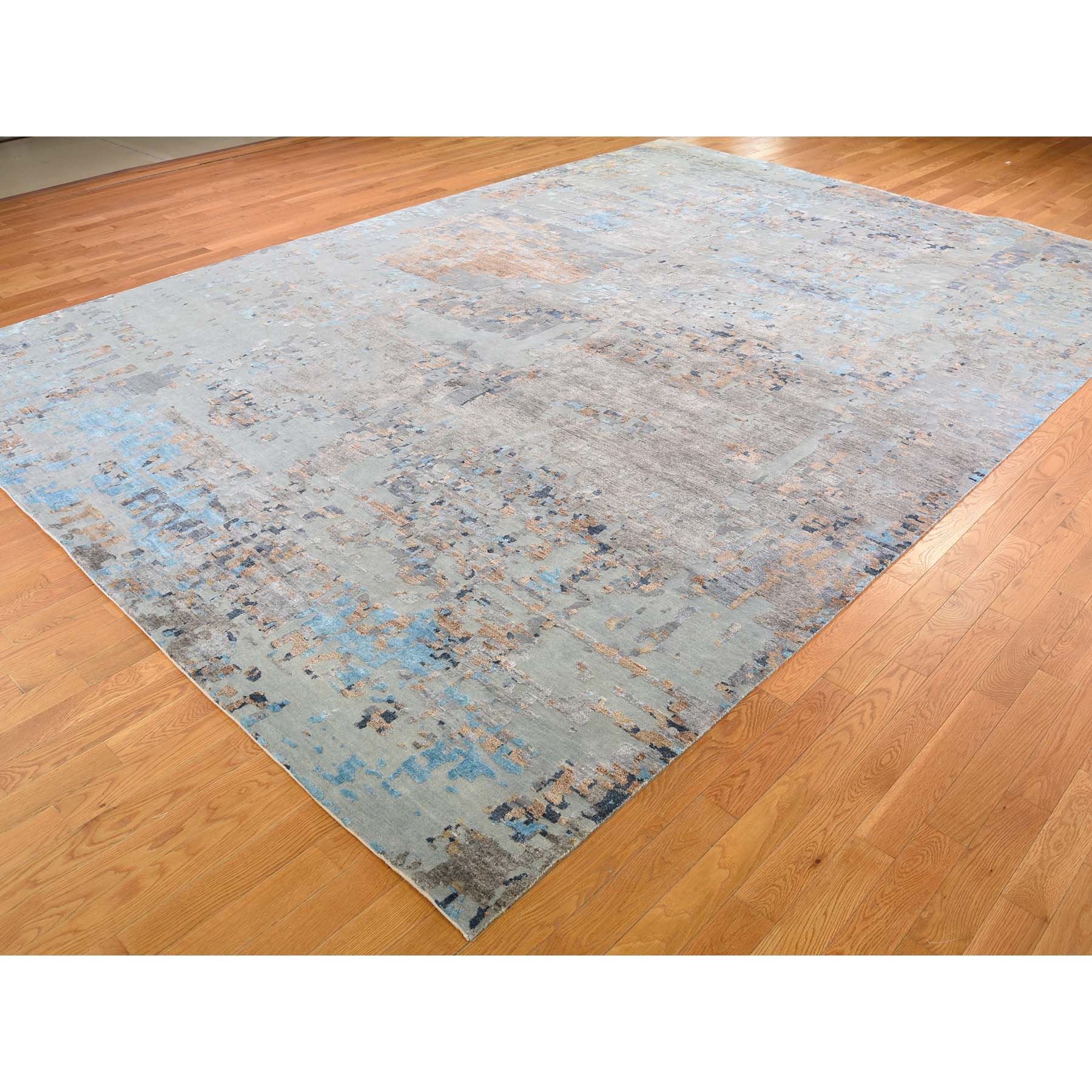 10-1 x14-2  Abstract Design Wool and Silk Hi-low Pile Hand Knotted Oriental Rug 