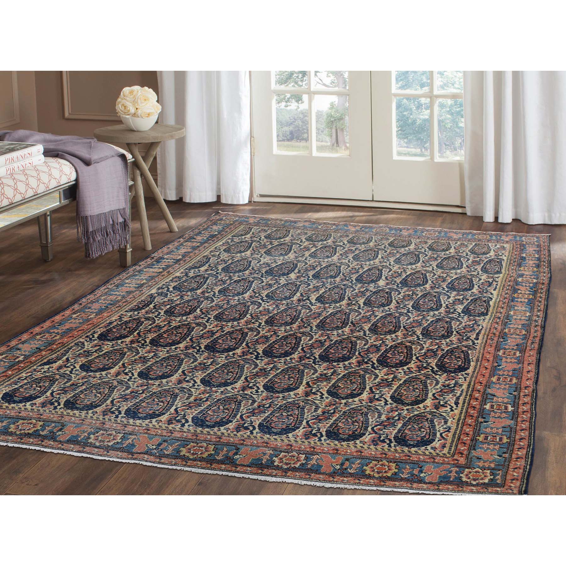 4-4 x6-4  Antique Persian Senneh paisley Design Exc Condition Hand-Knotted Oriental Rug 