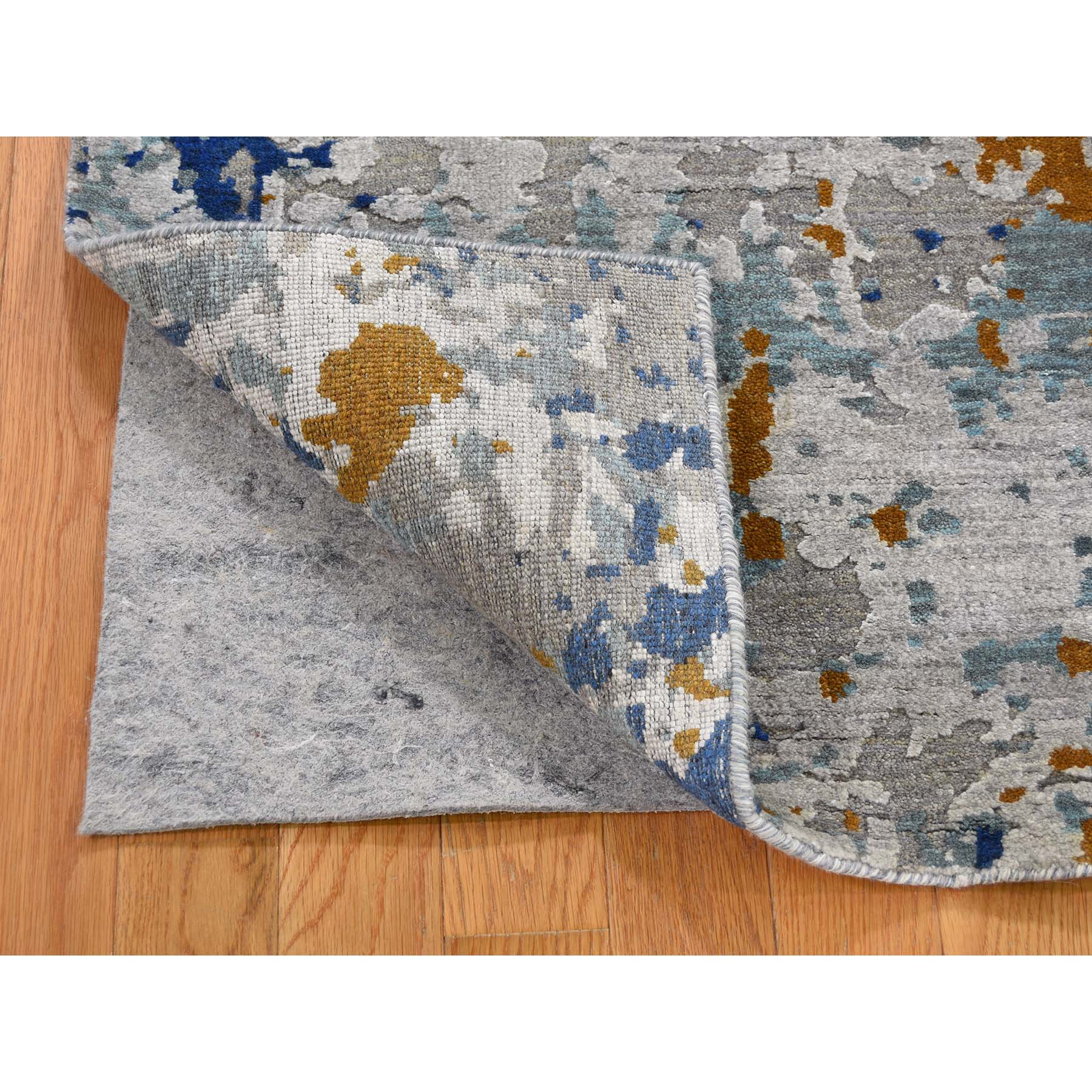3-10 x5-10  Hi-Low Pile Abstract Design Wool And Silk Runner Hand-Knotted Modern Rug 