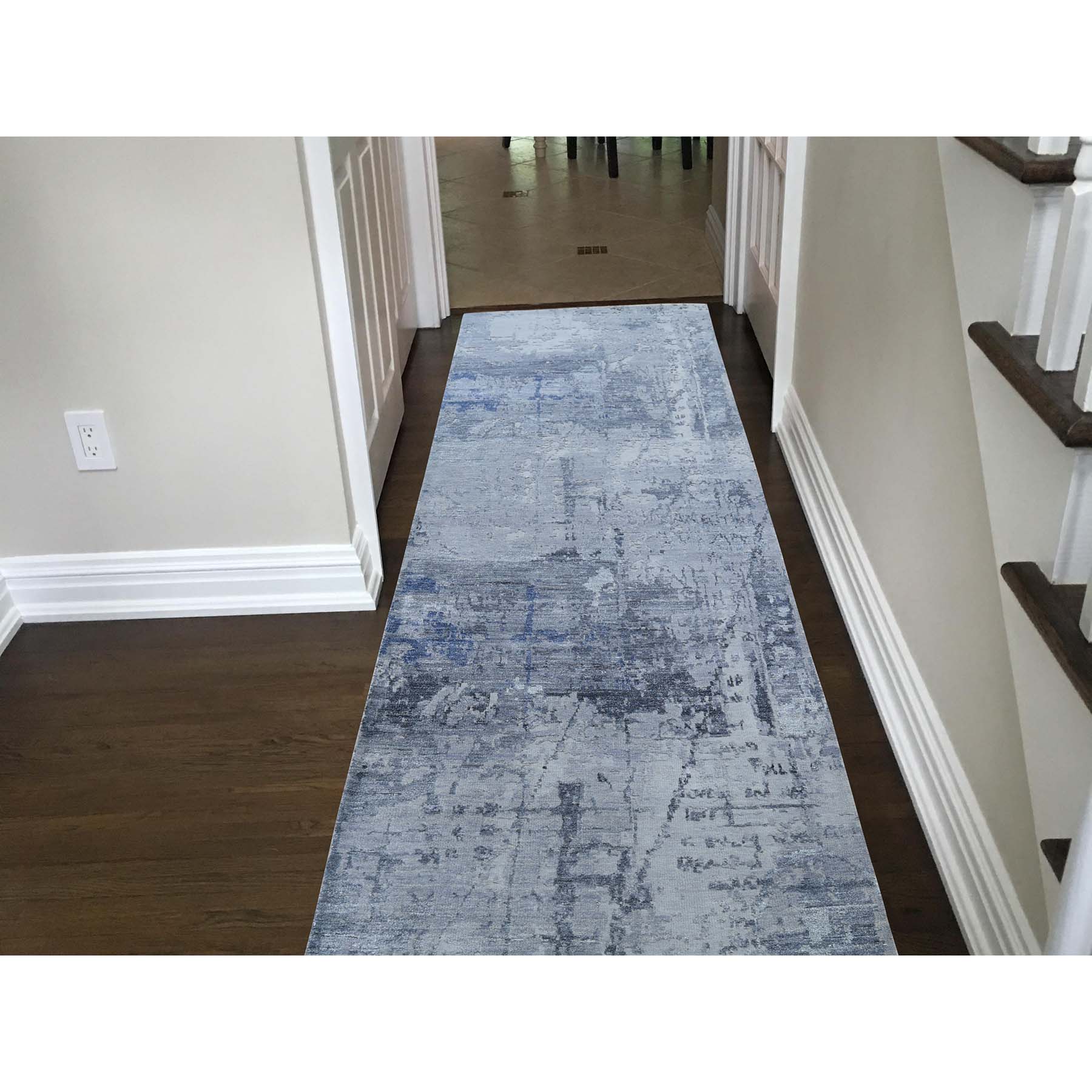2-8 x11-6  Abstract Design Hi-Low Pile Wool And Silk Hand-Knotted Runner Oriental Rug 