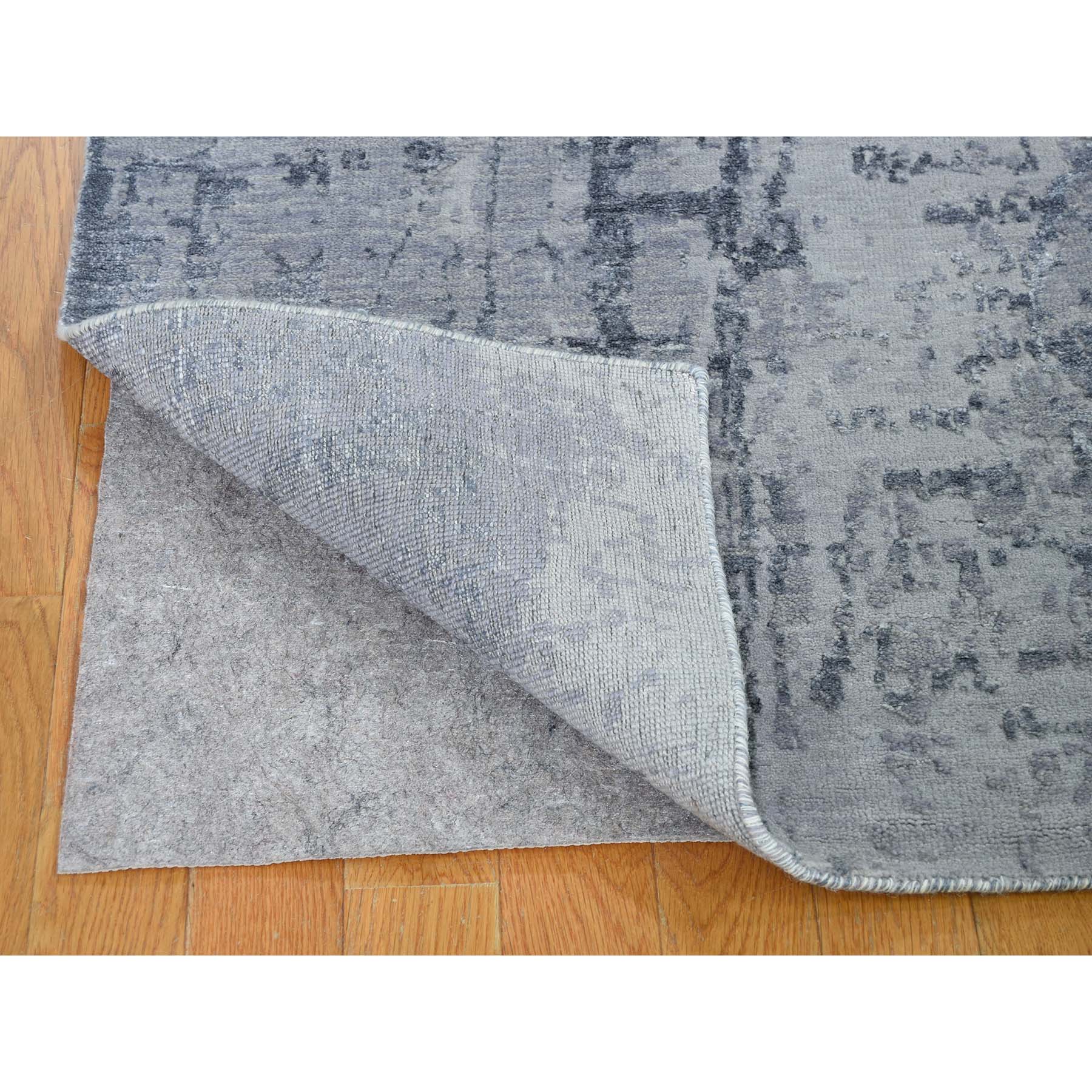 2-8 x11-6  Abstract Design Hi-Low Pile Wool And Silk Hand-Knotted Runner Oriental Rug 