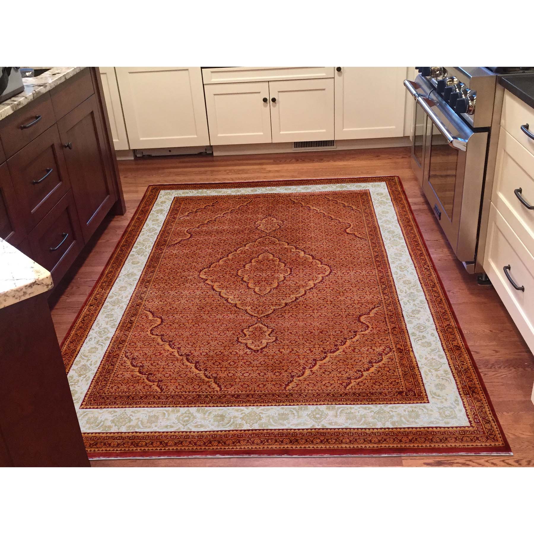 5-7 x8-1  Tone on Tone Tabriz Mahi With Ivory Wool and Silk Hand Knotted Oriental Rug 