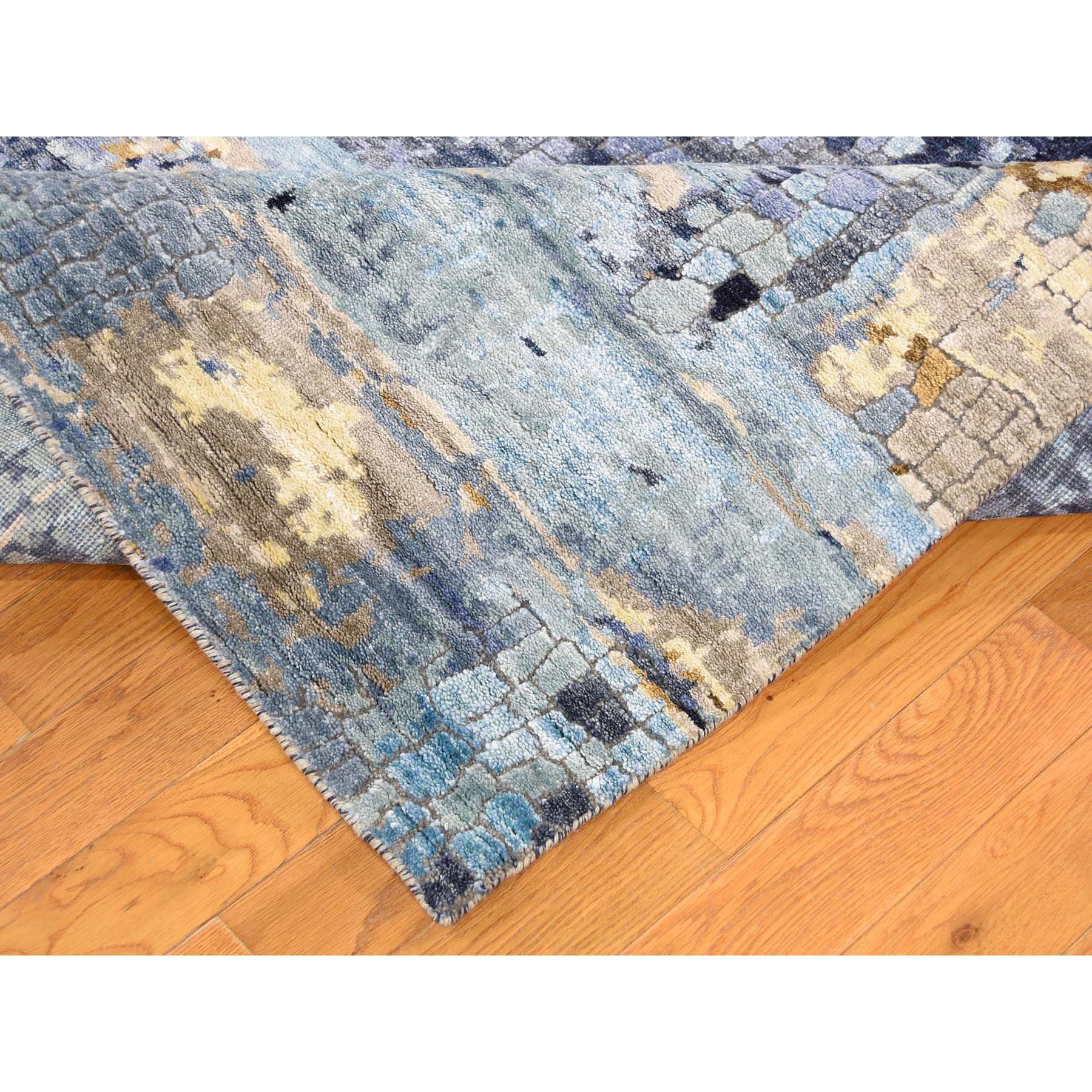 8-10 x12-1  Mosaic Design Blue Wool and Silk Hand-Knotted Oriental Rug 