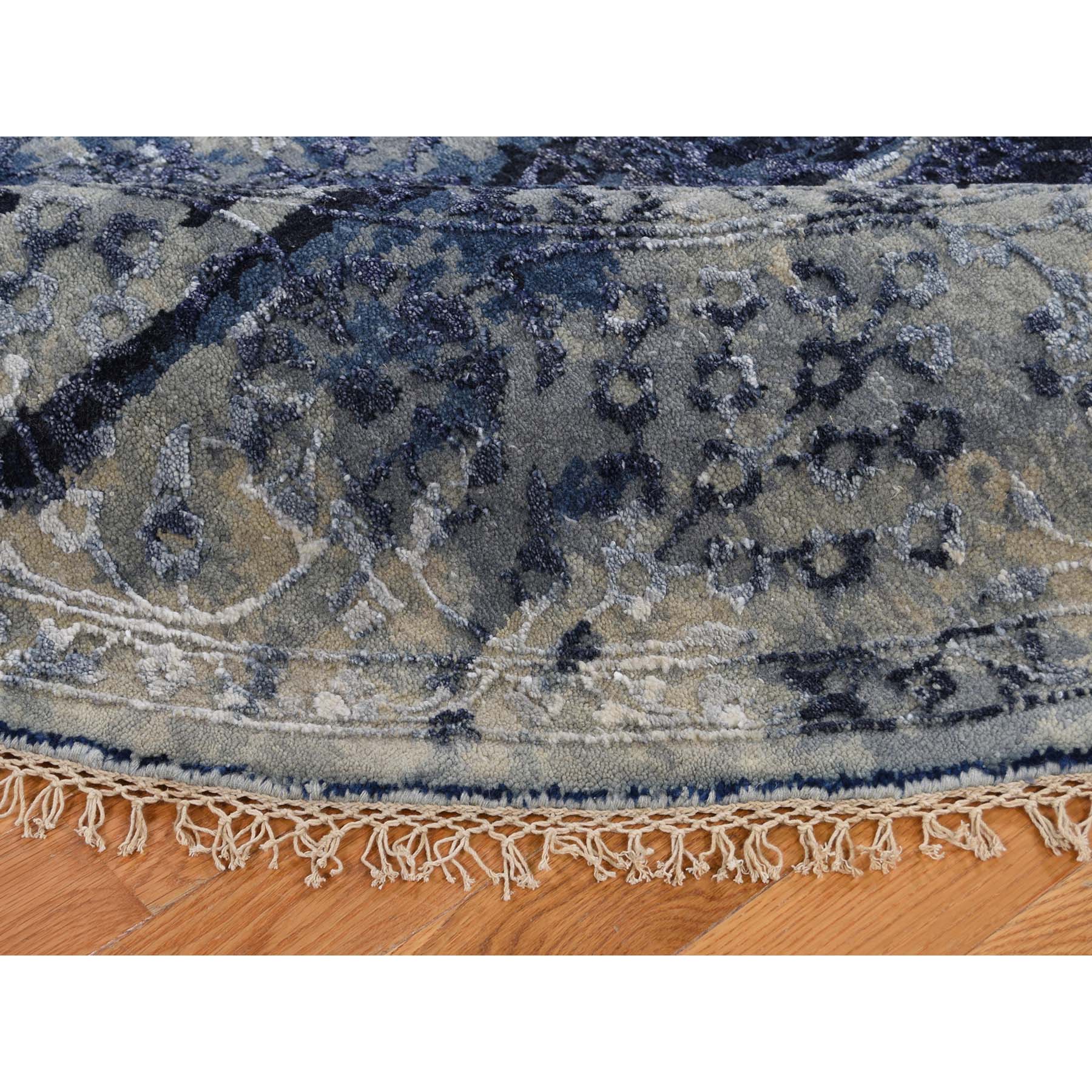 7-10 x7-10  Round Wool And Silk Shibori Design Tone On Tone Hand-Knotted Oriental Rug 