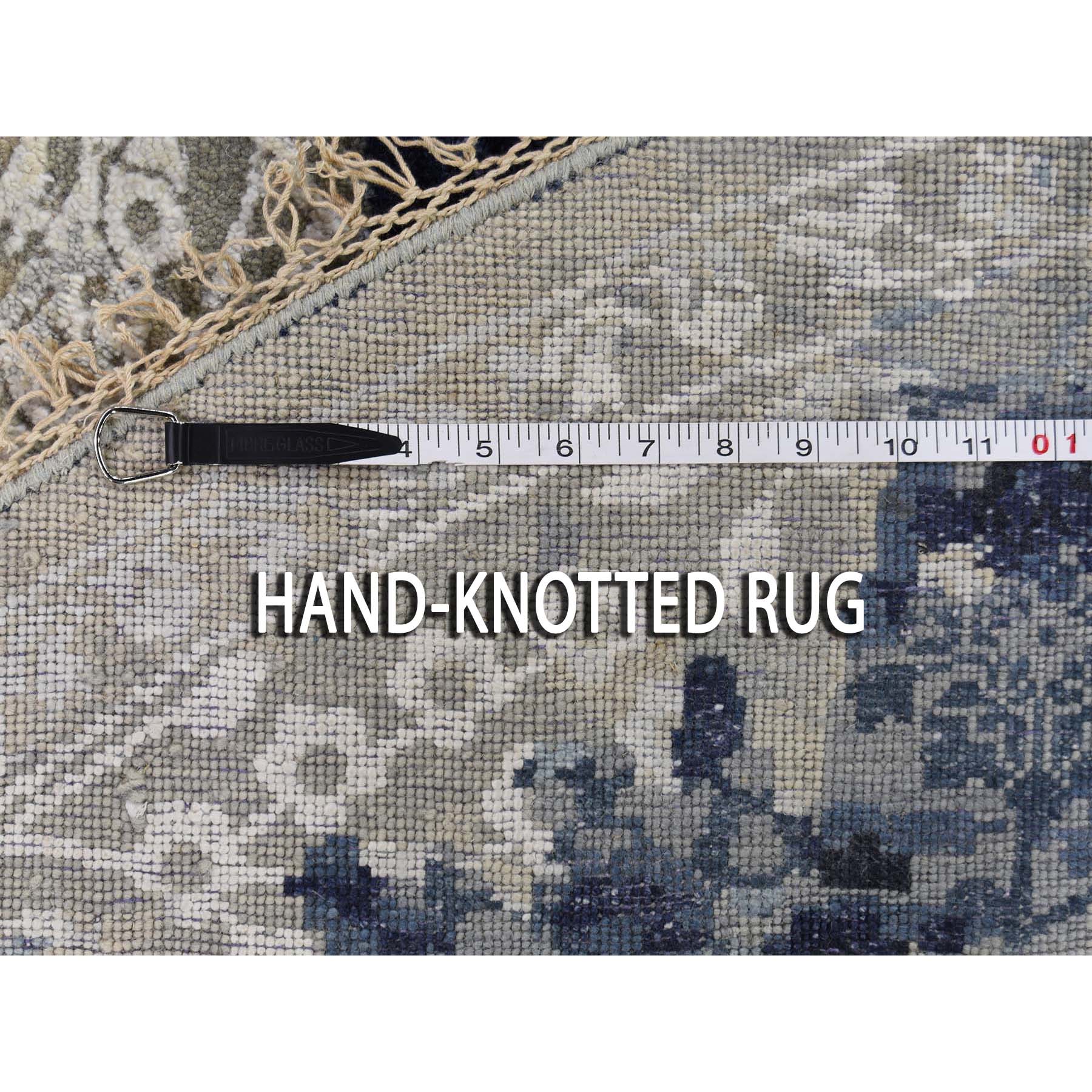 7-10 x7-10  Round Wool And Silk Shibori Design Tone On Tone Hand-Knotted Oriental Rug 