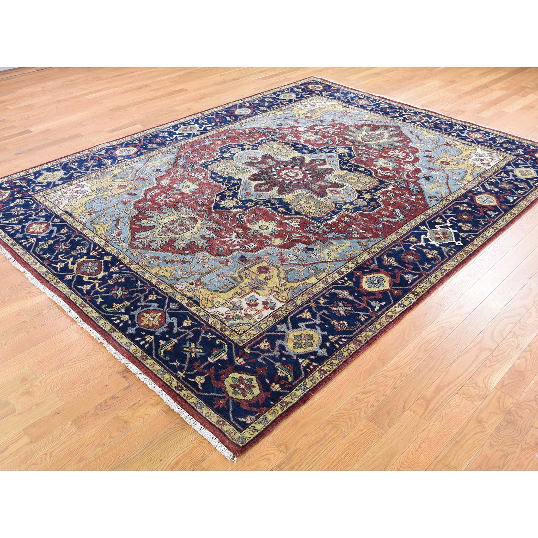 7-8 x10-1  Red Heriz Revival Pure Wool Hand-Knotted Oriental Rug 