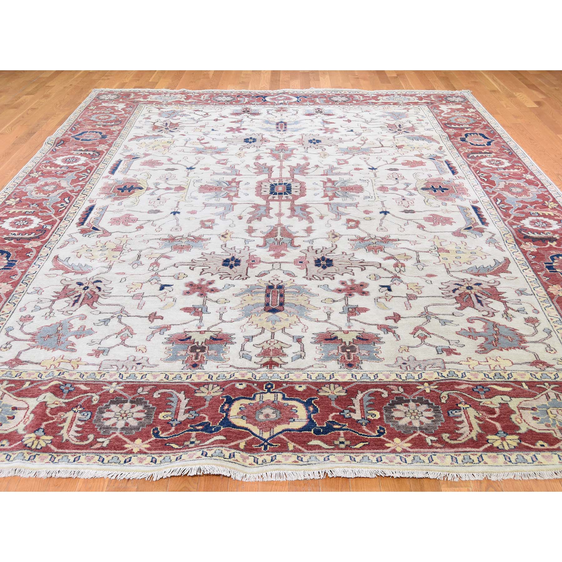 9-9 x13-7  Ivory Heriz Revival All Over Design Pure Wool Hand-Knotted Oriental Rug 