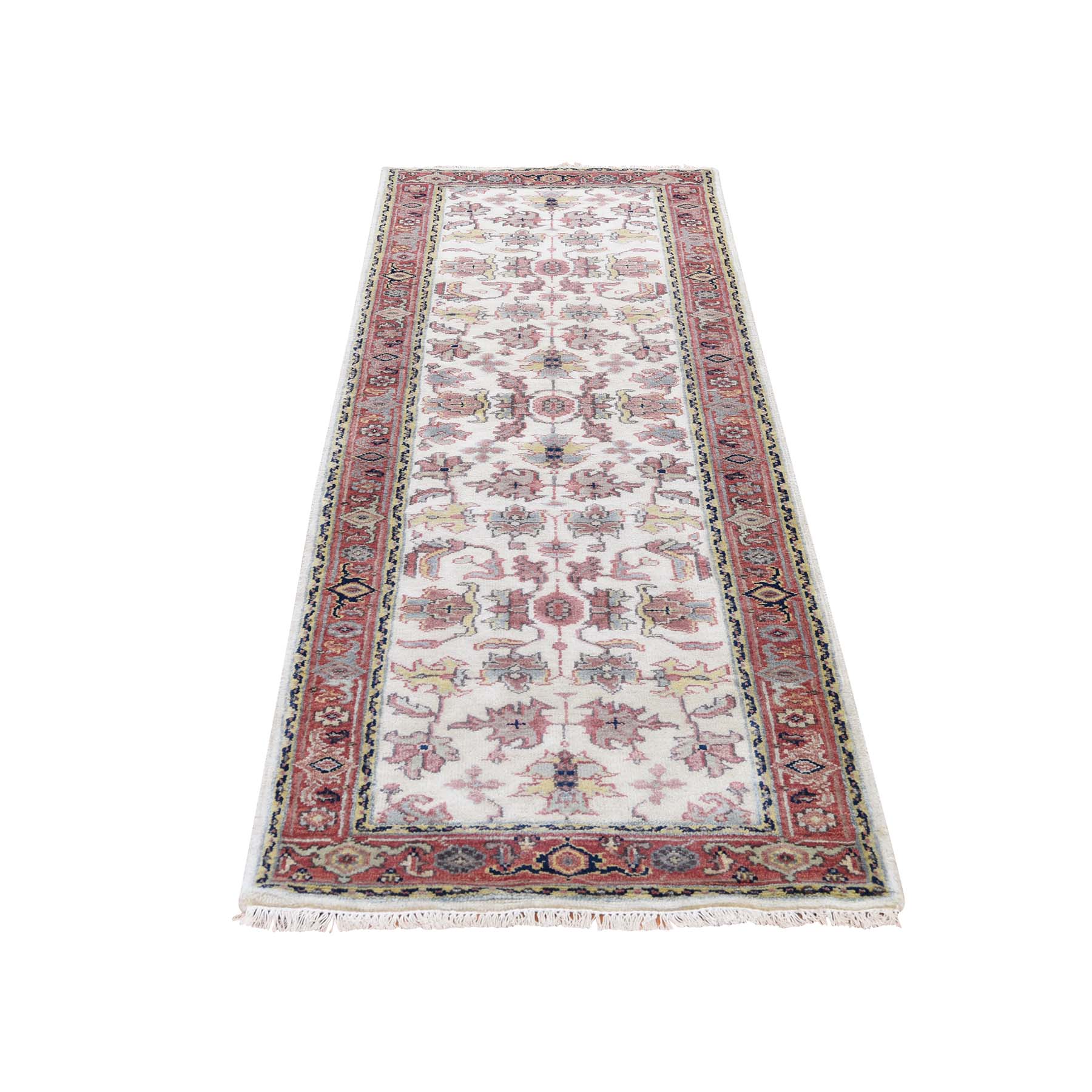 2'6"X7'9" Ivory Heriz Revival All Over Design Pure Wool Hand-Knotted Oriental Runner Rug moad668d