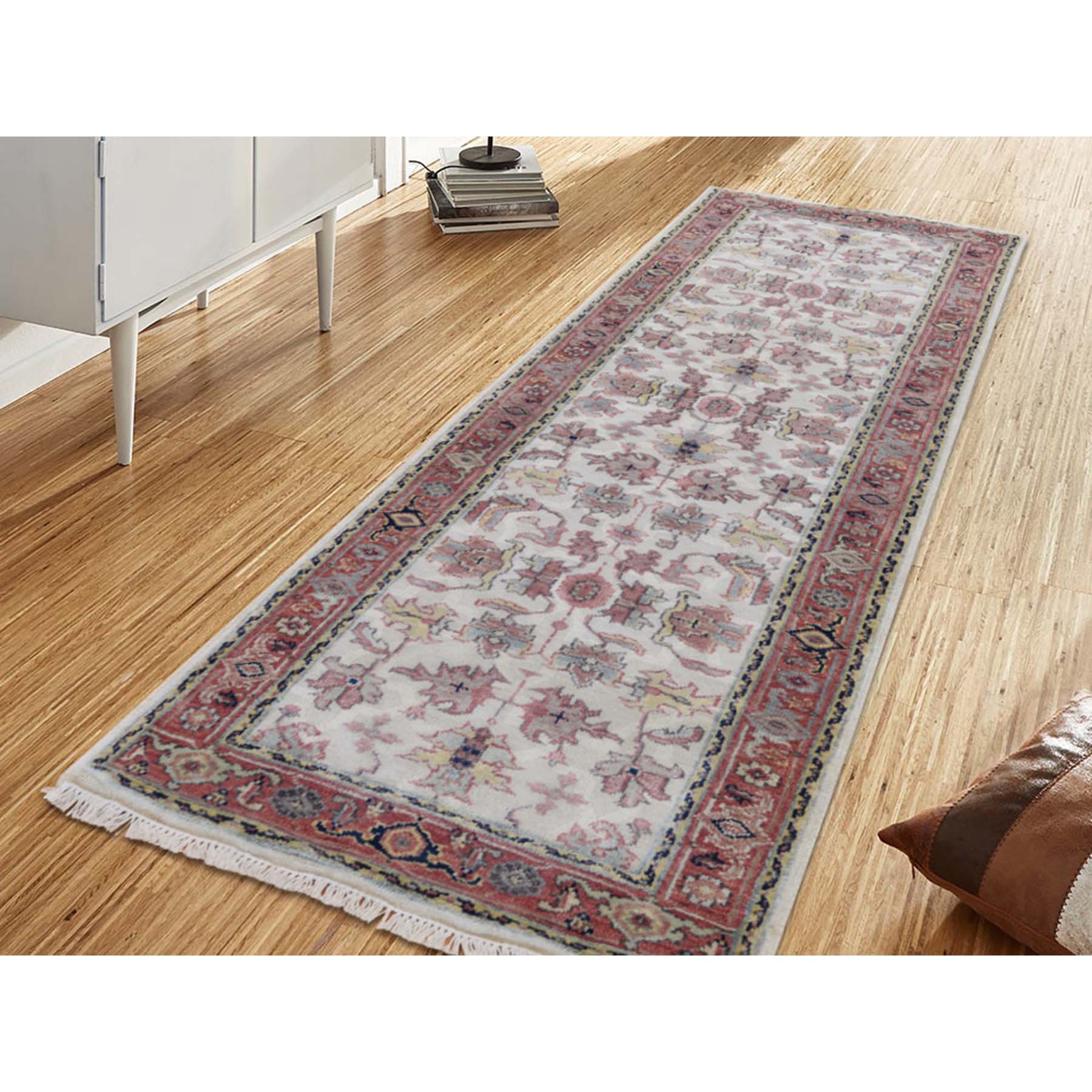 2-6 x7-9  Ivory Heriz Revival All Over Design Pure Wool Hand-Knotted Oriental Runner Rug 