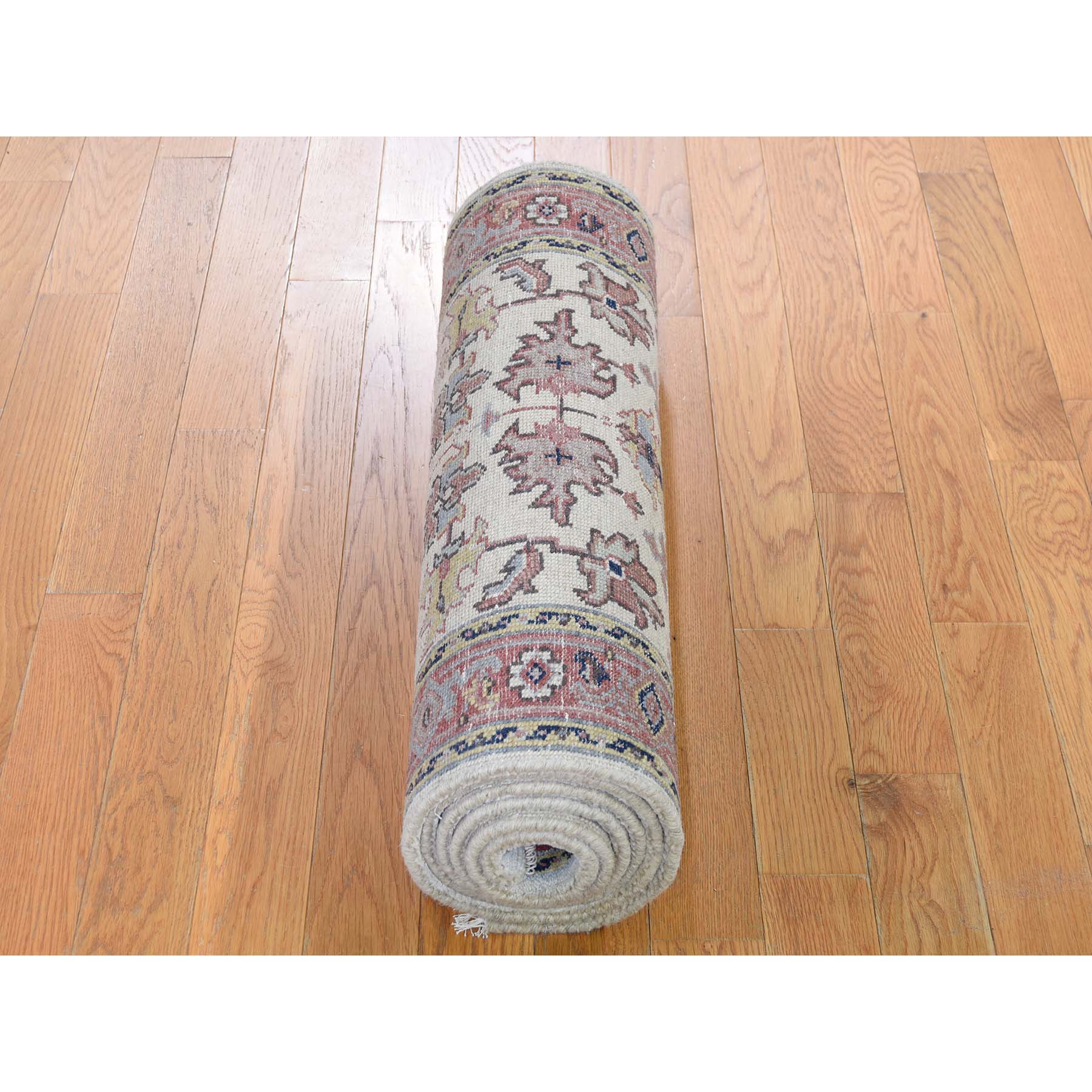 2-6 x7-9  Ivory Heriz Revival All Over Design Pure Wool Hand-Knotted Oriental Runner Rug 