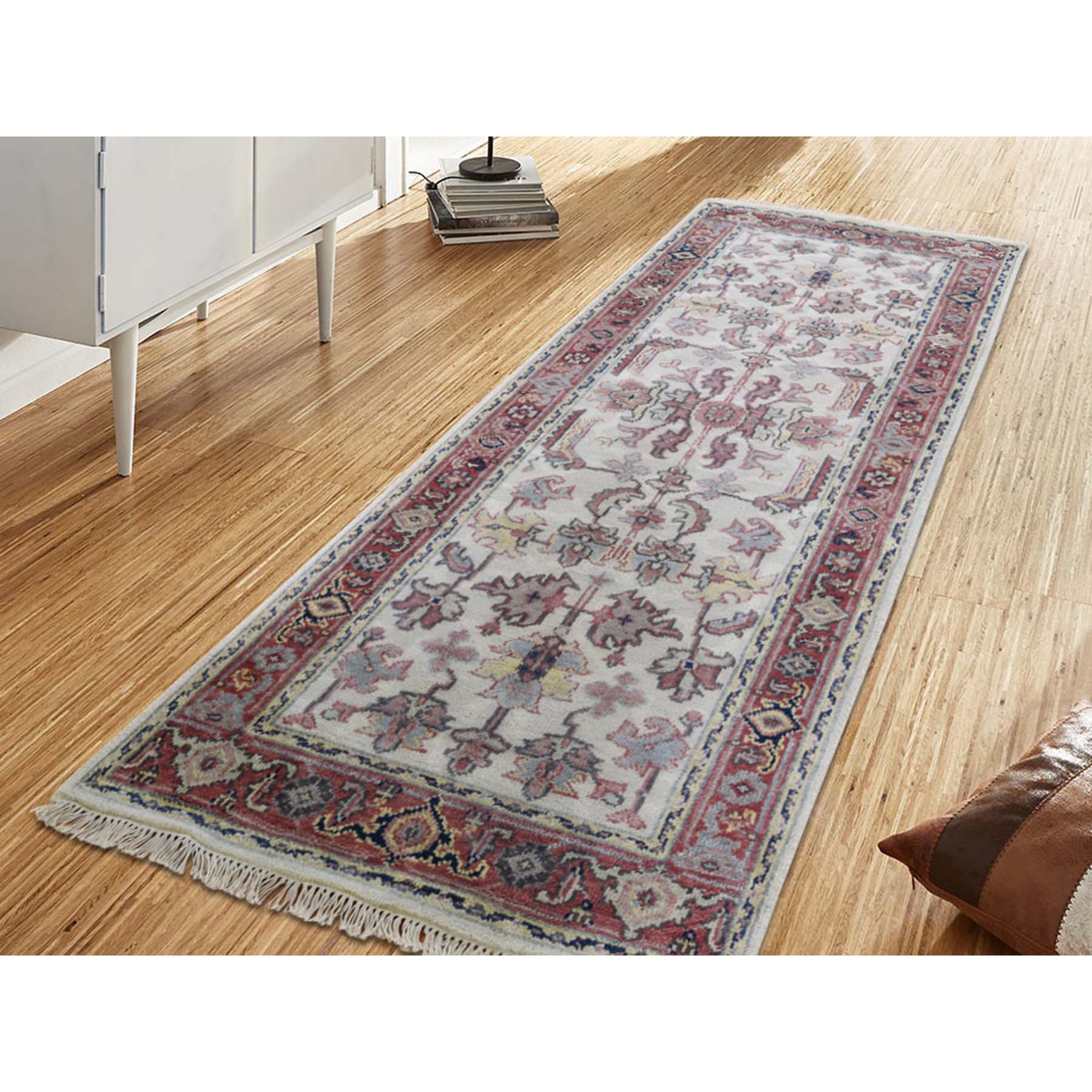 2-5 x5-10  Ivory Heriz Revival All Over Design Pure Wool Hand-Knotted Oriental Runner Rug 