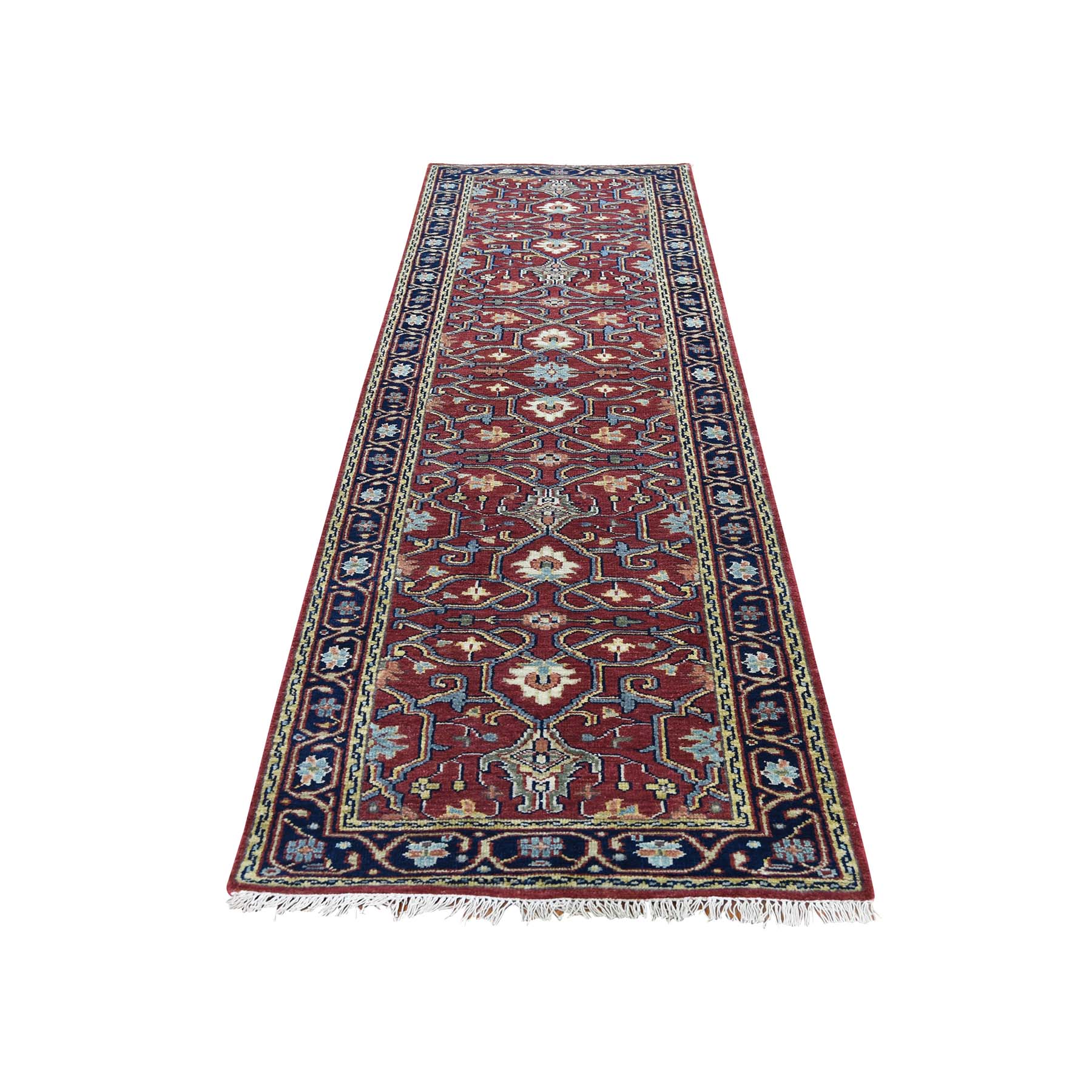2'7"X9'8" Red Heriz Revival Pure Wool Hand-Knotted Oriental Runner Rug moad6699