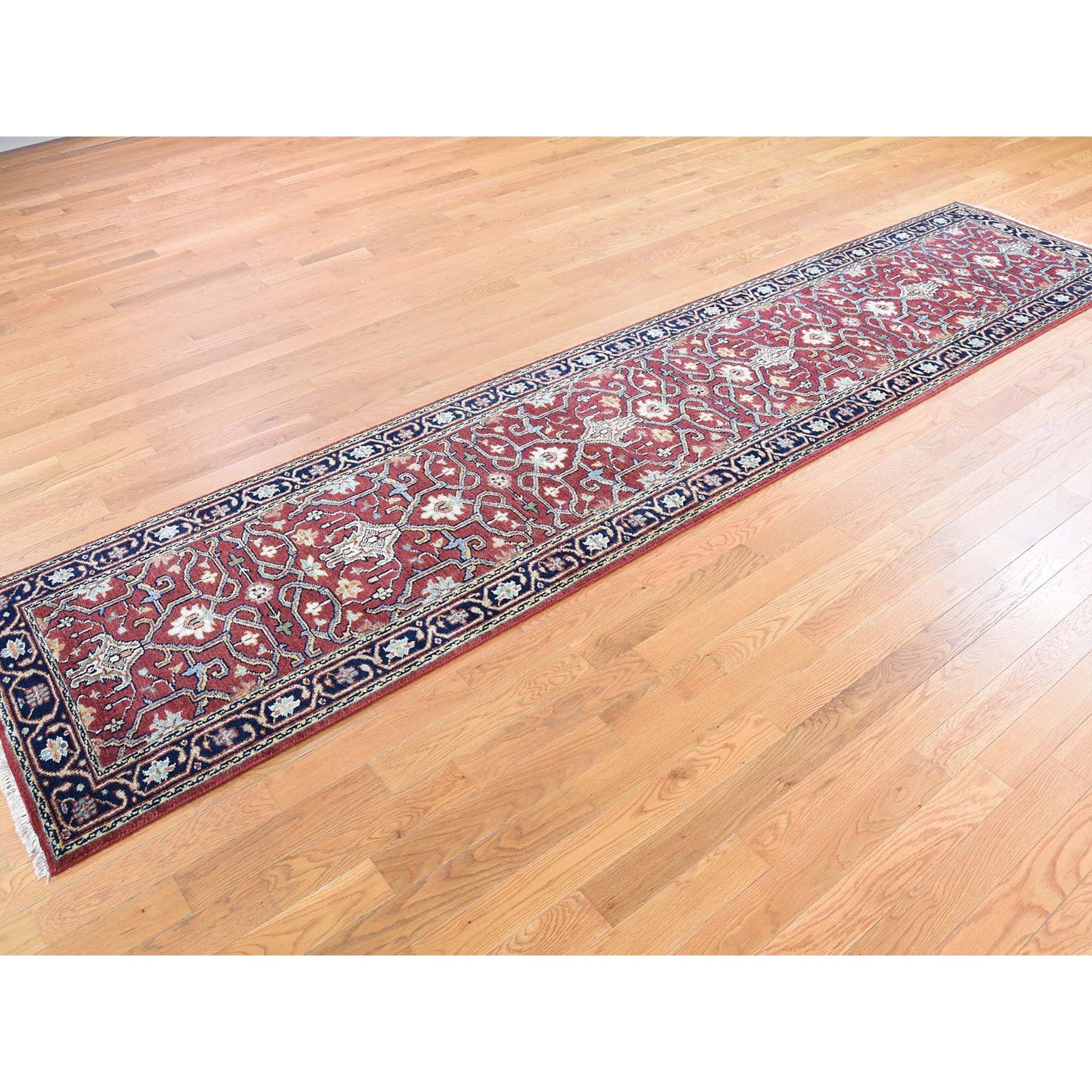 2-4 x11-8  Red Heriz Revival Pure Wool Hand-Knotted Oriental Runner Rug 
