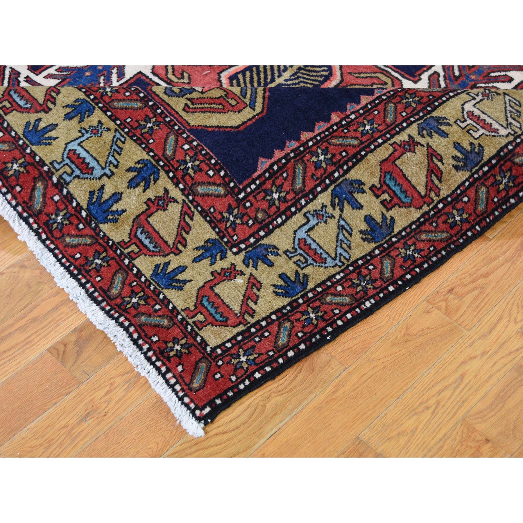 5-7 x11- Vintage North West Persian With Ancient Peacocks Figure Motifs  Wide Gallery Runner Hand-Knotted Oriental Rug 