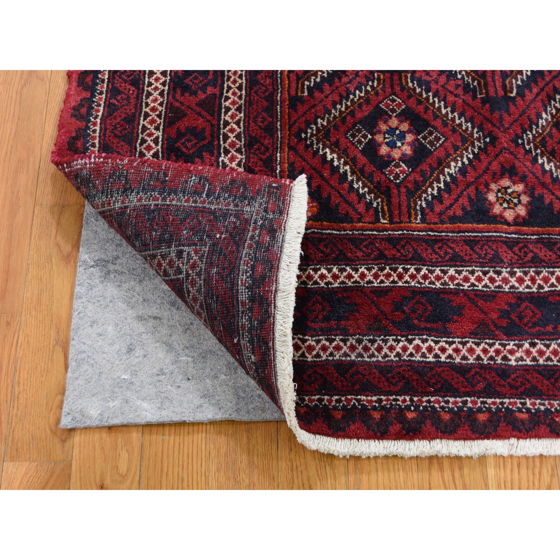 4-x7-6  Red Vintage Persian Baluch Exc Condition Full Pile Hand-Knotted Oriental Rug 