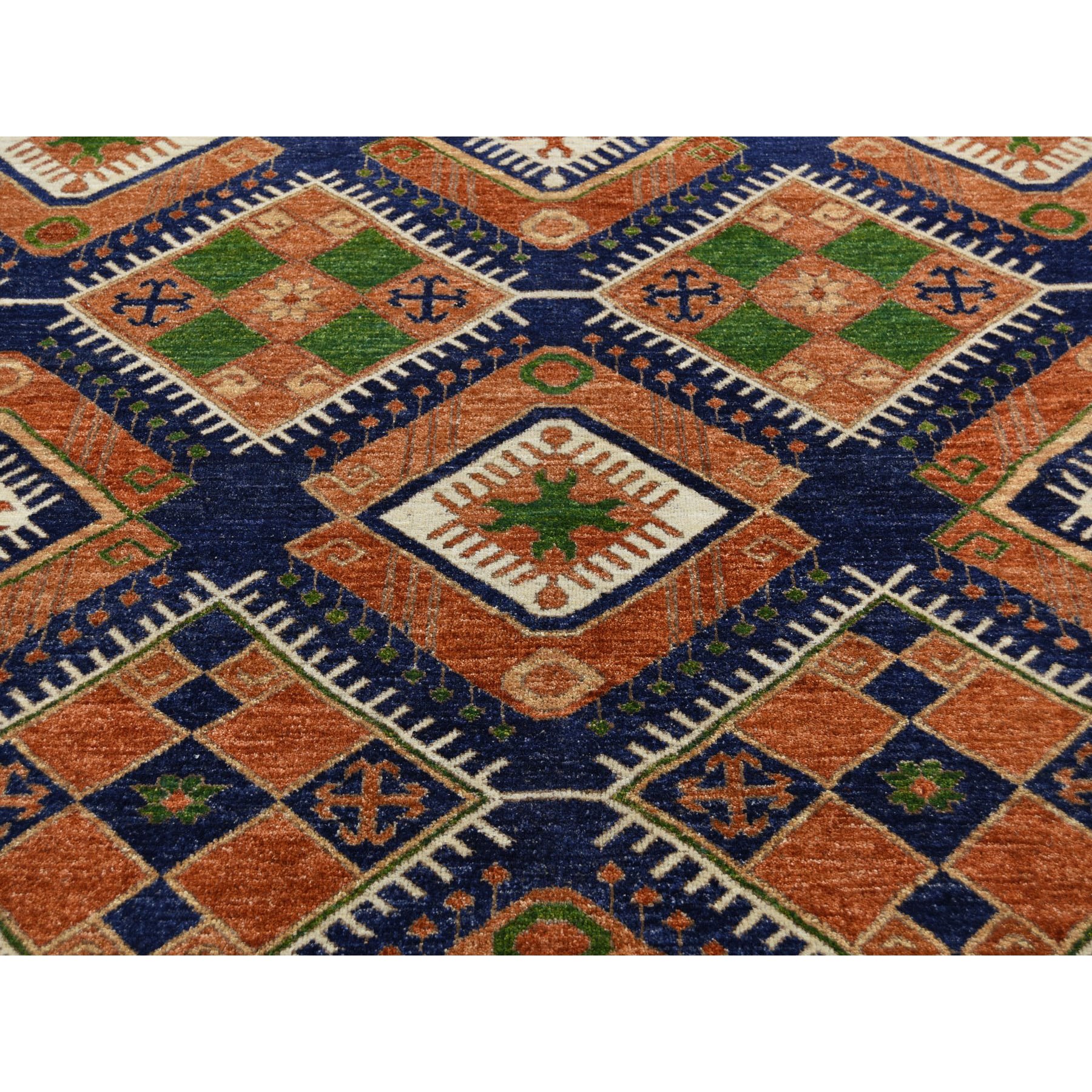 9-x12-5  Blue Afghan Ersari Geometric Design Pure Wool Hand-Knotted Oriental Rug 