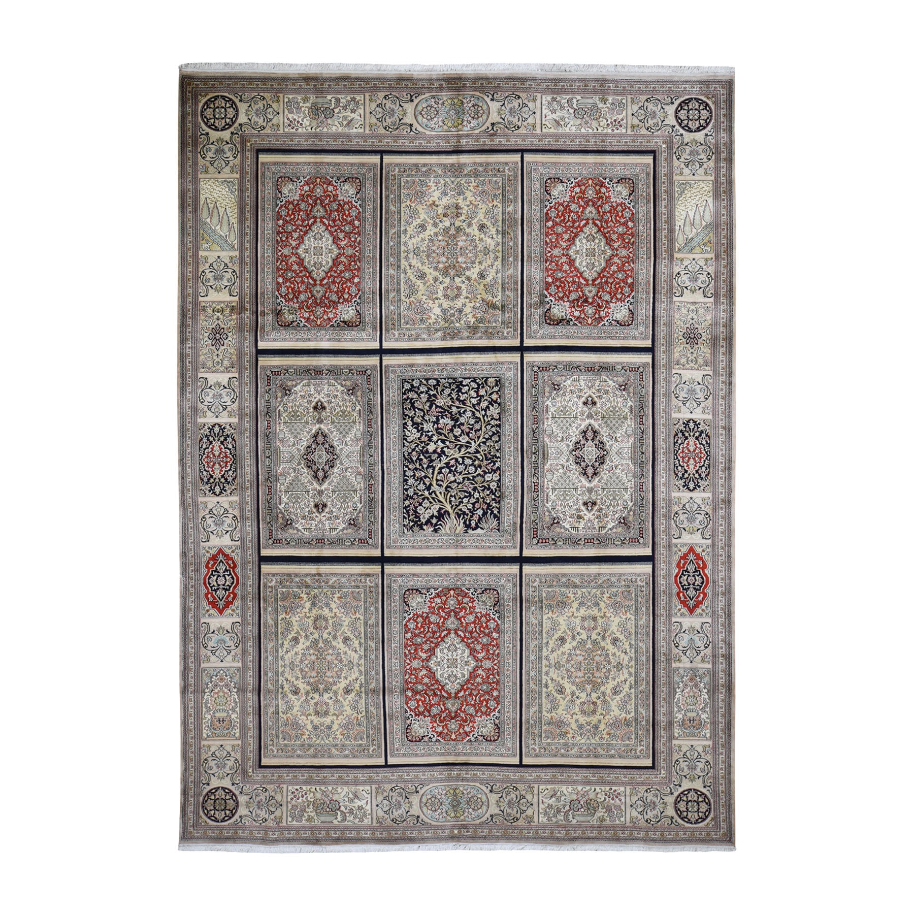 7'1"X10'3" Kashmir Pure Silk 576 Kpsi Panel Design Hand-Knotted Oriental Rug moad69ae
