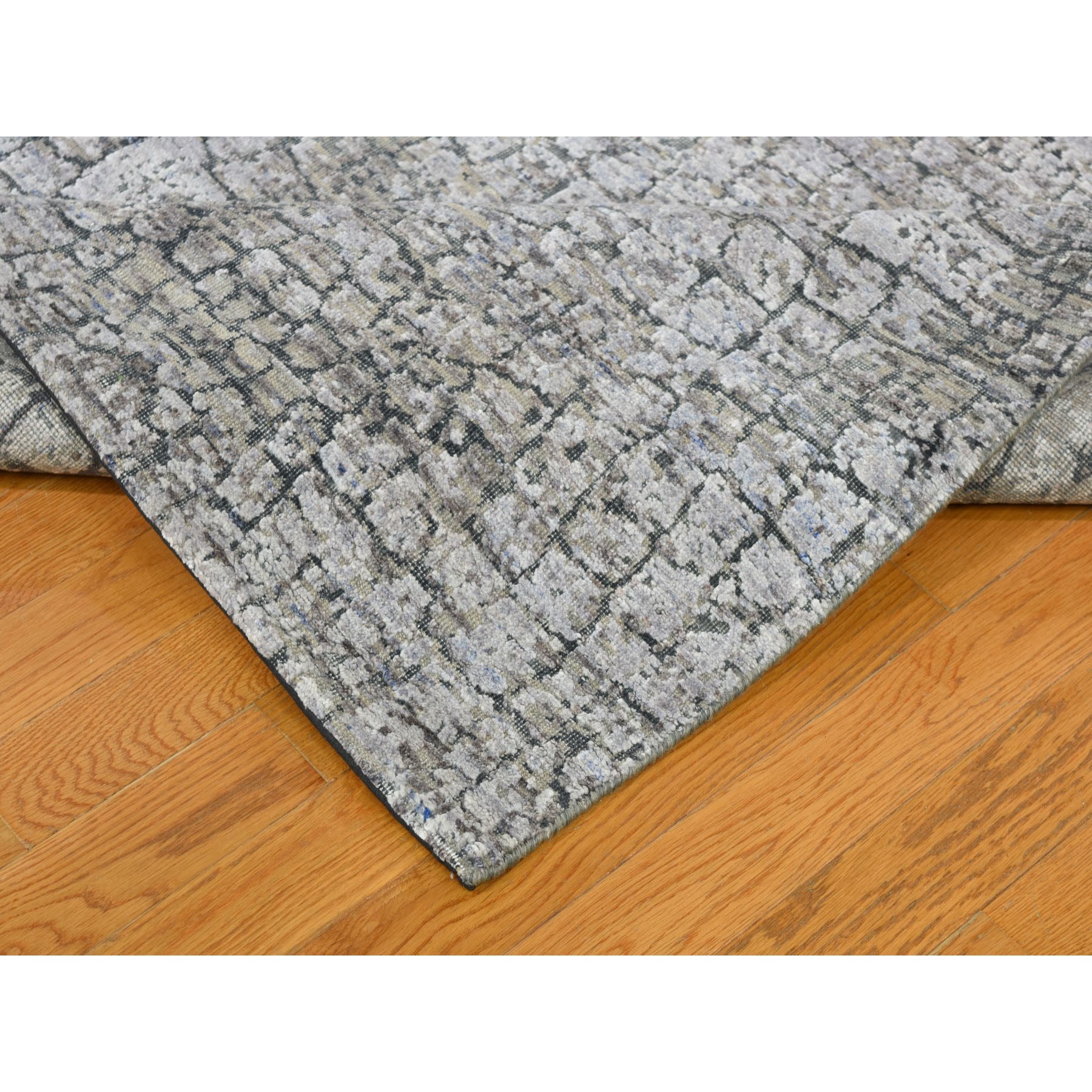 8-10 x12-3  Silver Pure Silk With Textured Wool Tone On Tone Hand-Knotted Oriental Rug 