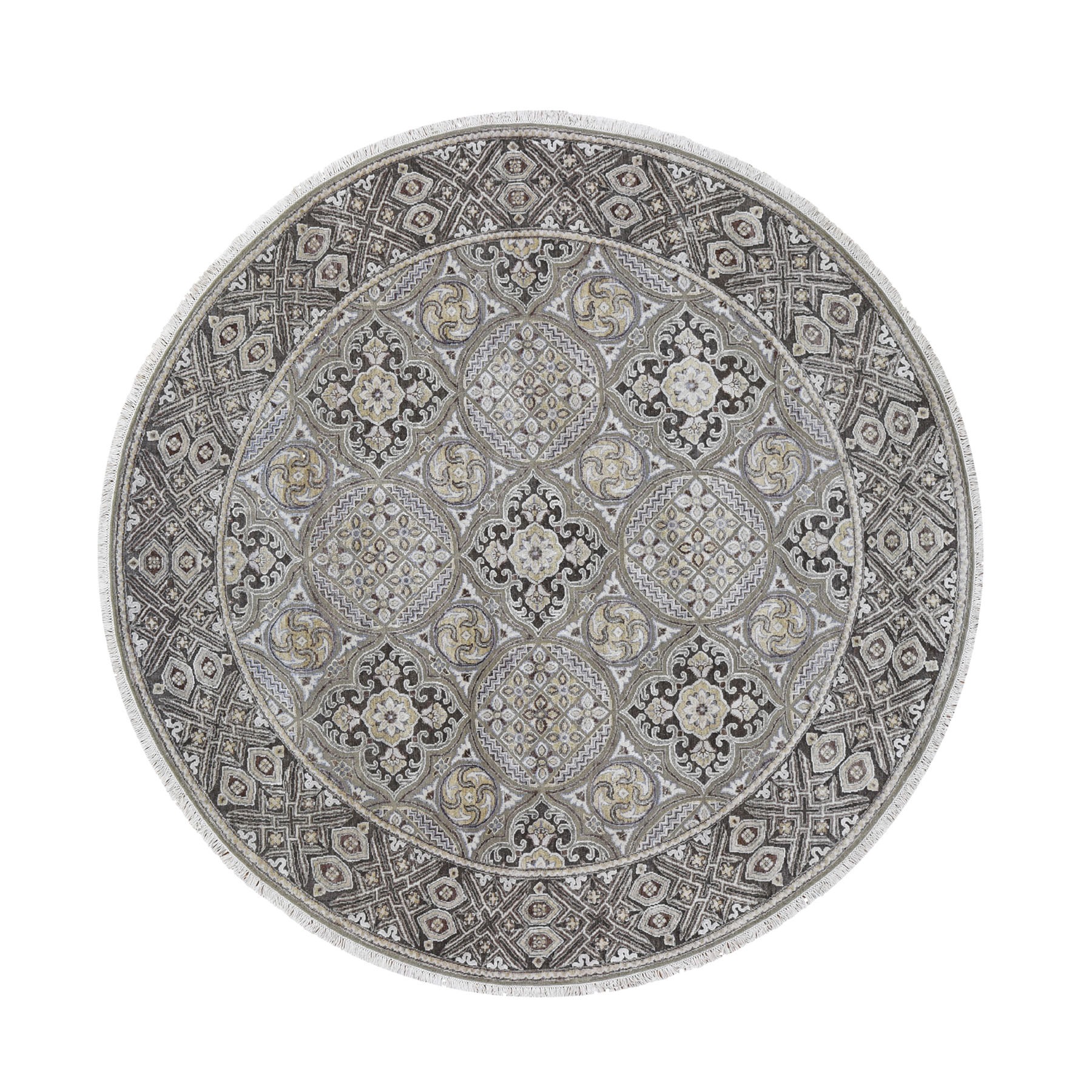 10'X10' Textured Wool And Silk Mughal Inspired Medallions Round Hand-Knotted Oriental Rug moad69ca