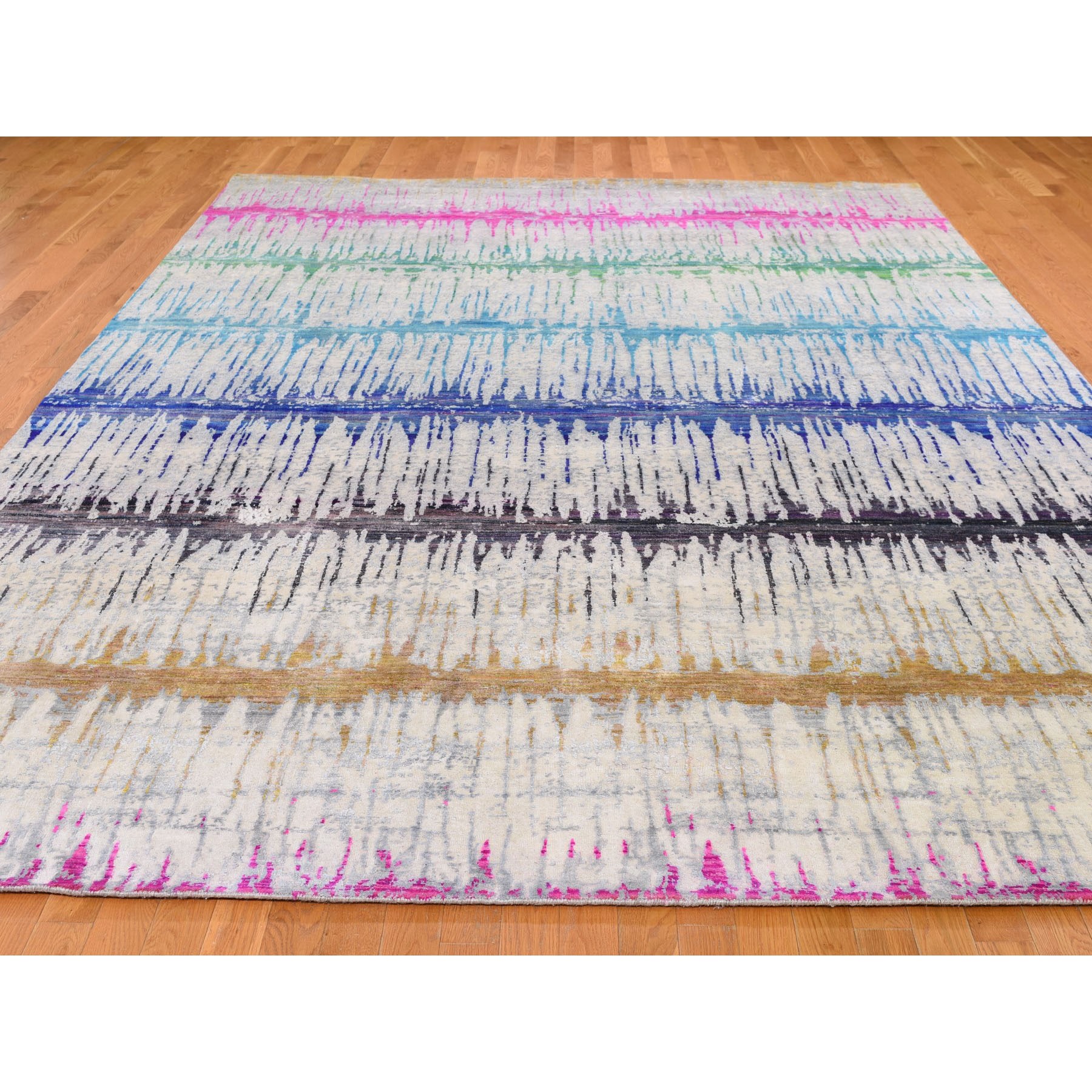 9-1 x12-3  THE CARDIAC Sari Silk with Textured Wool Hand-Knotted Oriental Rug 
