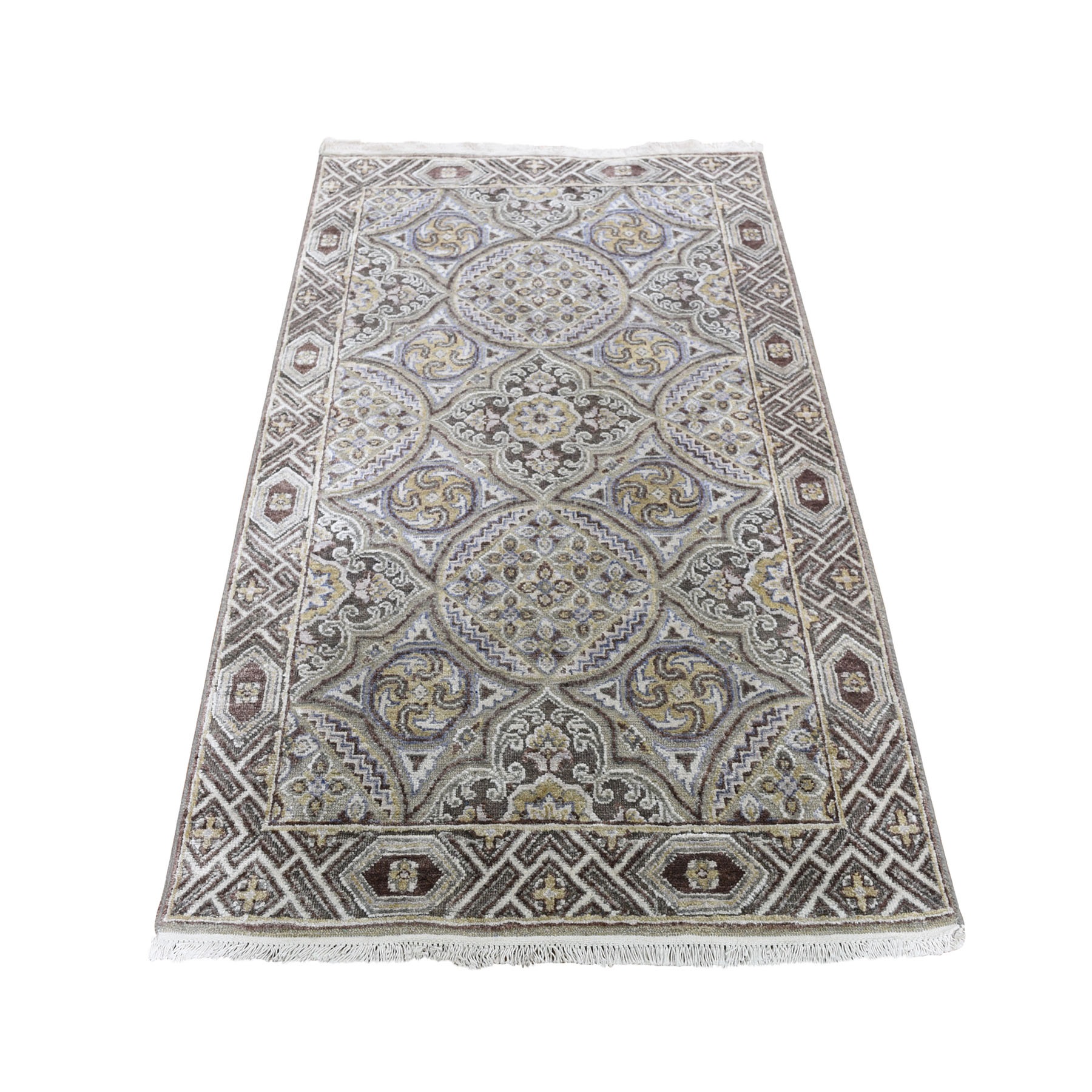 3-x5-2  Textured Wool and Silk Mughal Inspired Medallions Hand-Knotted Oriental Rug 