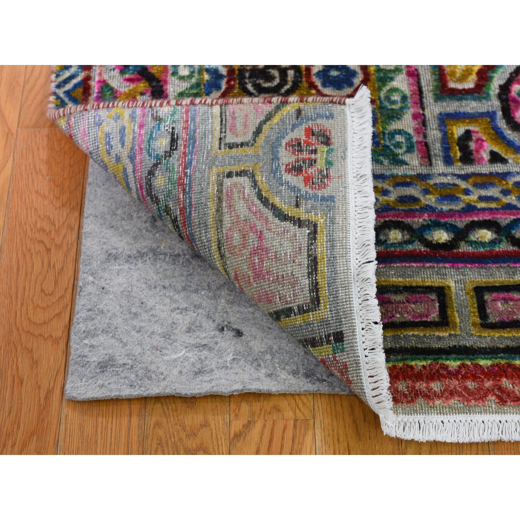 1-10 x3- Sampler Sari Silk With Textured Wool Arts And Crafts Hand-Knotted Oriental Rug 