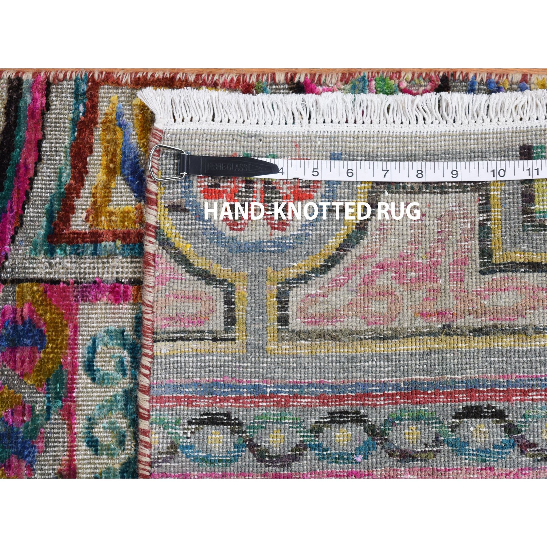 1-10 x3- Sampler Sari Silk With Textured Wool Arts And Crafts Hand-Knotted Oriental Rug 