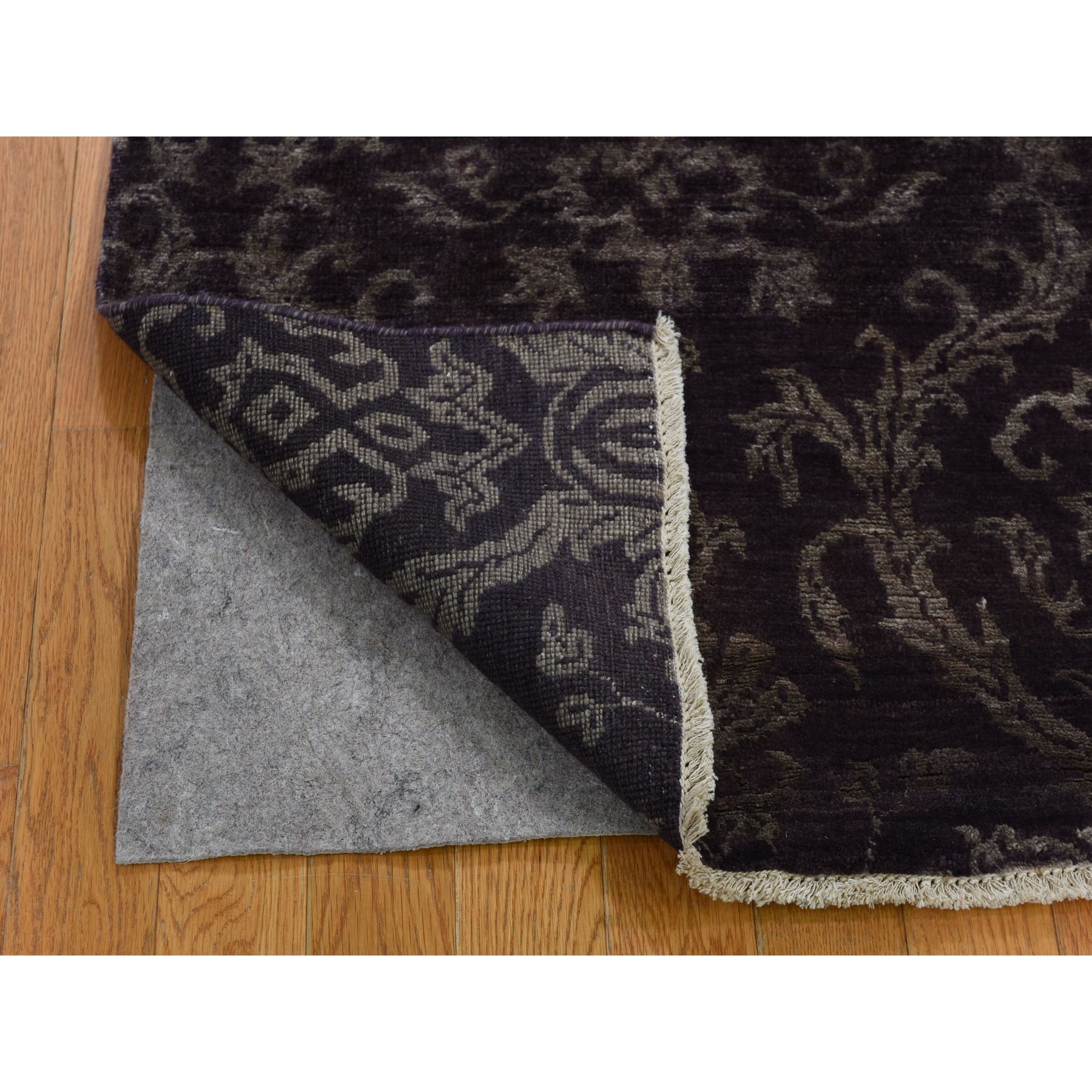 2-5 x9-8  Damask Runner Tone on Tone Wool and Silk Hand Knotted Oriental Rug 