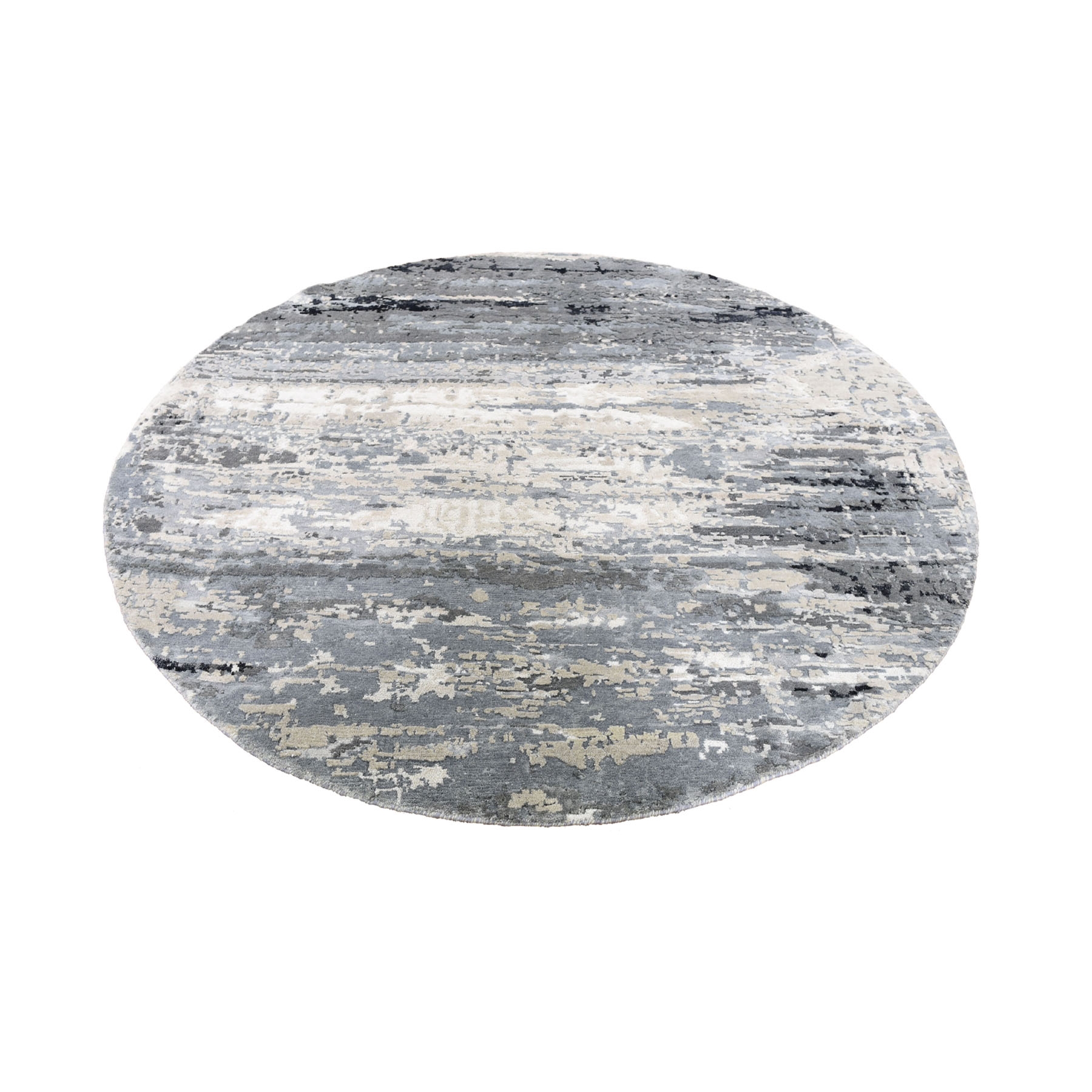 6-x6- Gray Abstract Design Wool and Silk Hand Knotted Round Oriental Rug 