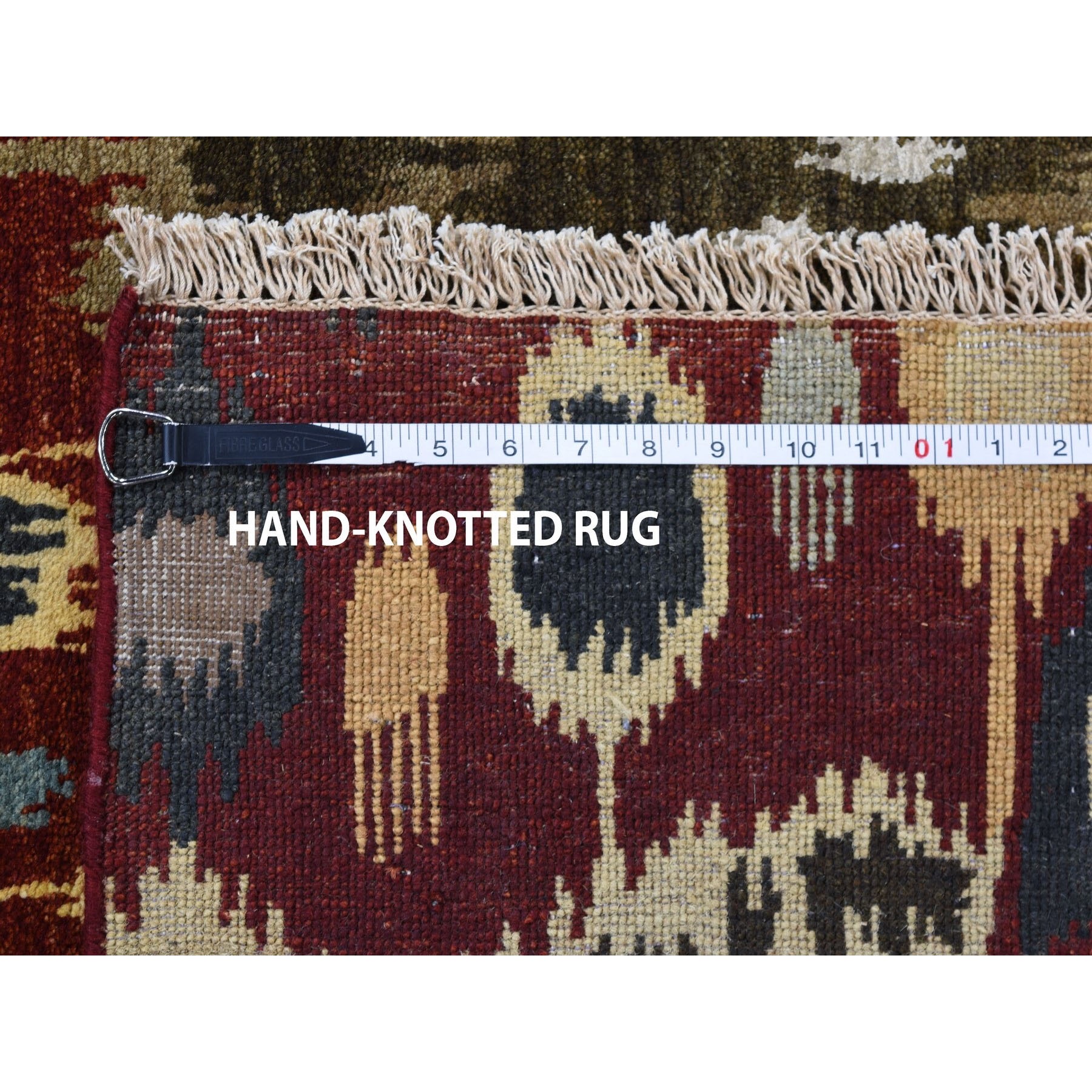 4-1 x6- Red Ikat Uzbek Design Hand Knotted Pure Wool Oriental Rug 
