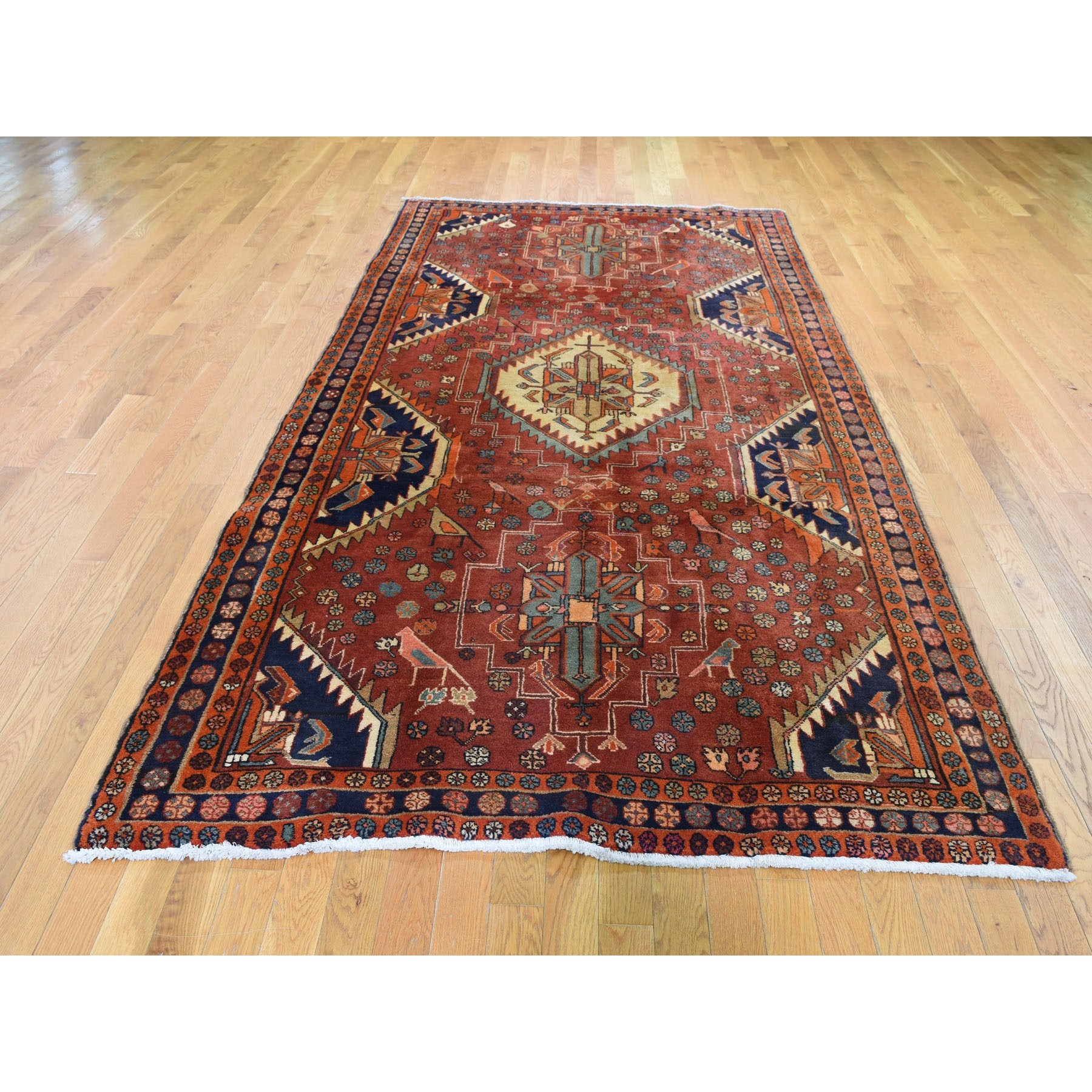 5-4 x10-2  Red New North West Persian With Birds Hand Knotted Oriental Rug 