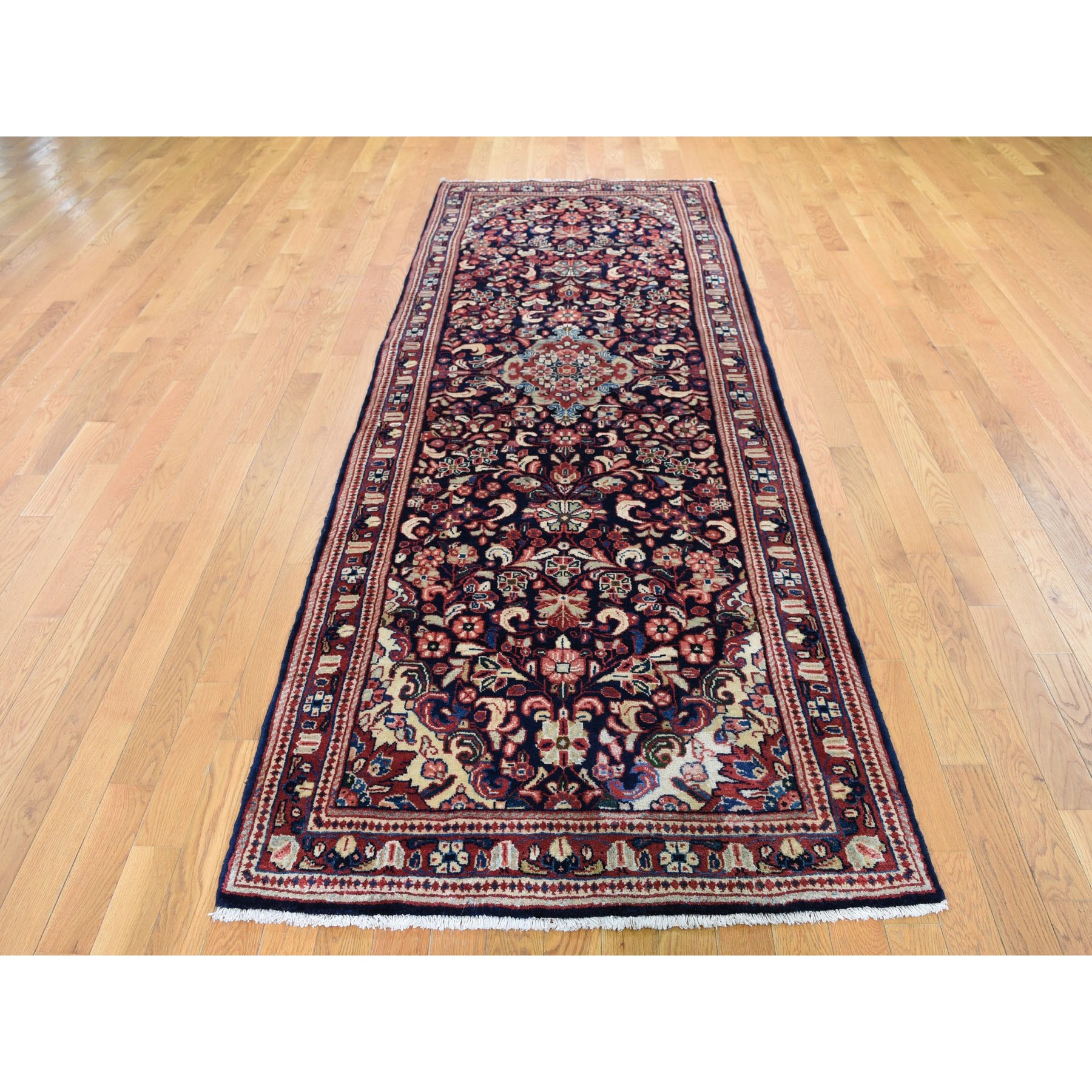 3-8 x10-2  Navy Blue Vintage Persian Lilahan Pure Wool Hand Knotted Wide Runner Tribal Oriental Rug 