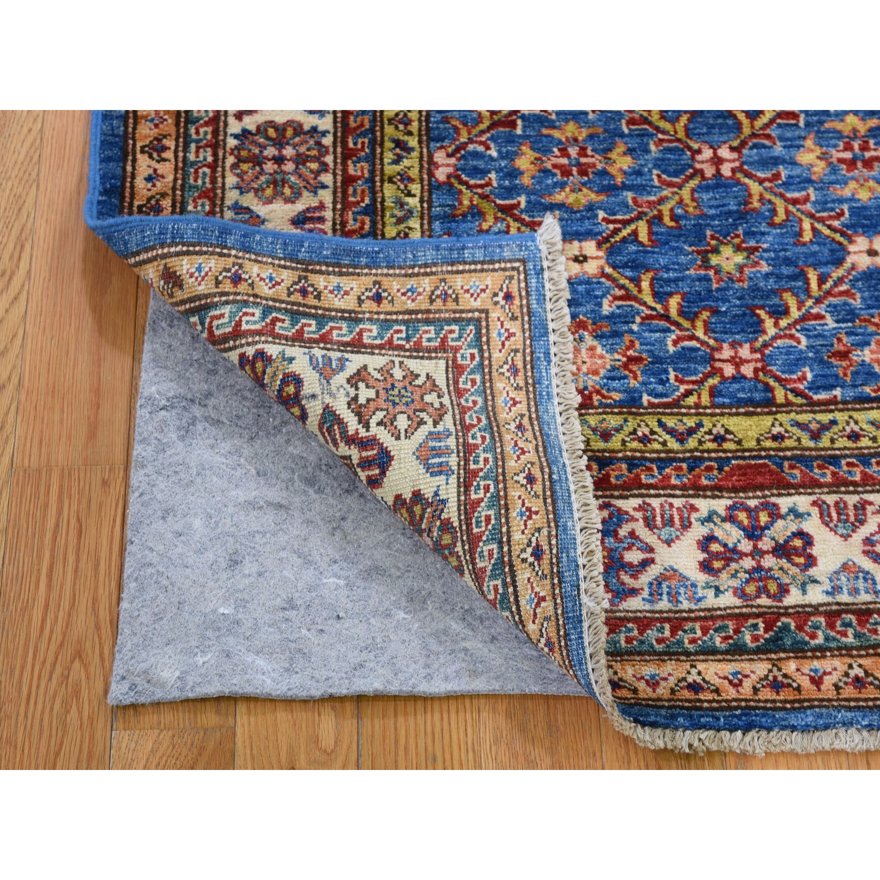 3-3 x5- Blue Super Kazak Geometric Design Pure Wool Hand Knotted Oriental Rug 